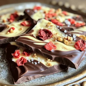 - 2 cups dark chocolate chips - 1 cup white chocolate chips - 1 cup freeze-dried strawberries - 1/2 cup crushed walnuts (optional) - Sea salt for sprinkling The key to making chocolate covered strawberry bark is the right mix of ingredients. The dark chocolate chips bring rich flavor. The white chocolate chips add sweetness and contrast. Freeze-dried strawberries give a burst of fruity taste and a fun crunch. Crushed walnuts are optional but add a nice texture. A sprinkle of sea salt enhances all the flavors. - Other nuts (e.g., almonds, pecans) - Different types of chocolate (milk, semi-sweet) - Seasonal candies for a festive touch You can get creative with add-ins. Try different nuts for crunch. Use milk or semi-sweet chocolate for a change. Seasonal candies can make your bark festive and fun. The options are endless! For the full recipe, check out the detailed instructions above. First, line a baking sheet with parchment paper. This makes it easy to lift the bark later. It also helps prevent sticking. Next, we melt the dark chocolate chips. Place them in a microwave-safe bowl. Heat them in the microwave in 30-second intervals. Stir well between each interval. This ensures the chocolate melts smoothly. Now, repeat this process for the white chocolate chips. Use a separate bowl and follow the same steps. This keeps the flavors distinct and vibrant. Pour the melted dark chocolate onto the lined baking sheet. Use a spatula to spread it out evenly. Aim for a uniform layer. This forms the base of your bark. Next, drizzle the melted white chocolate over the dark layer. Use a toothpick to swirl the two chocolates together. This creates a lovely marbled look. Now it's time for the strawberries. Scatter freeze-dried strawberries over the chocolate. If you want, add crushed walnuts for a crunchy touch. Press them in lightly to help them stick. To finish, sprinkle a little sea salt on top. This enhances the flavors and adds a nice contrast. Place the baking sheet in the fridge for about 30 minutes. This allows the chocolate to harden fully. Once set, break the bark into pieces. You can make them any size you like. For a full guide, check the [Full Recipe]. To make your chocolate bark great, pay attention to the chocolate. If you overheat chocolate, it can seize up. This means it turns into a grainy mess. To avoid this, use low heat and melt chocolate in short bursts. For melting, the best method is the microwave. Here’s how: - Use a microwave-safe bowl. - Heat chocolate chips in 30-second bursts. - Stir well after each interval until smooth. You can also melt chocolate using a double boiler. Place a heat-safe bowl over a pot of simmering water. Stir until melted. This helps control the heat, keeping chocolate smooth. Cutting chocolate bark into perfect pieces can be tricky. Here are tips to do it right: - Wait until the chocolate is completely set. - Use a sharp knife for clean cuts. - For fun shapes, use cookie cutters to create unique pieces. To keep your chocolate bark fresh: - Store it in an airtight container. - Keep it in a cool, dry place away from sunlight. - If you live in a warm area, refrigerate it to prevent melting. Enjoy your chocolate-covered strawberry bark as a sweet treat! For more details, check out the Full Recipe. {{image_4}} You can easily change the flavors in chocolate covered strawberry bark. For a fun twist, add citrus zest. A bit of orange or lemon zest gives a bright taste. It balances the sweetness of the chocolate. You can also use flavored extracts like vanilla or peppermint. Just a few drops can change your bark's scent and flavor. These small additions make a big difference. Changing your bark with the seasons is a great idea. During the holidays, add festive sprinkles on top. They bring color and joy to your treat. For summer, consider using freeze-dried fruits. Raspberries and blueberries work well. They add a burst of flavor and color. You can mix and match to suit any special occasion. Each variation keeps this treat exciting and fresh. To keep your chocolate covered strawberry bark fresh, store it at room temperature. Place it in an airtight container. This prevents moisture and keeps it crunchy. If it is warm in your kitchen, consider refrigeration. However, let it sit out for a few minutes before enjoying. This helps the bark return to its best texture. For longer shelf life, you can refrigerate the bark. Wrap it well in plastic wrap or foil before placing it in a container. This keeps the bark from absorbing other flavors in the fridge. Just remember, cold chocolate can lose its shine. Your chocolate bark can stay fresh for about two weeks at room temperature. In the fridge, it can last up to four weeks. Keep an eye out for changes. If the chocolate looks dull or has white spots, it may not taste great anymore. Also, if it smells off, it's best to toss it. Always trust your senses. They will guide you to enjoy the best chocolate bark! The best chocolate depends on your taste. Dark chocolate gives a rich flavor. Milk chocolate is sweet and creamy. White chocolate is sweet and smooth. Each type adds a different taste to your bark. I enjoy mixing dark and white chocolate for a great balance. This combo creates a beautiful look too! Fresh strawberries can be used, but they will add moisture. This moisture can make the chocolate soft. Freeze-dried strawberries are crunchy and keep their shape. They give a nice crunch and burst of flavor. If you use fresh, dry them well before adding to the bark. You can use a double boiler or stovetop to melt chocolate. Fill a pot with water and bring it to a simmer. Place a heat-safe bowl on top, making sure it doesn't touch the water. Add the chocolate chips and stir until melted. This method gives you control over the heat. Yes! You can use dairy-free chocolate chips instead of regular chocolate. Look for brands that are labeled vegan. You can also add nuts or dried fruits for extra flavor. This makes the bark tasty and suitable for vegan diets. If your chocolate is thick, you can add a little coconut oil. This will help thin it out. Stir in the oil slowly until you reach the right consistency. You can also try melting the chocolate at a lower heat. This helps keep it smooth and easy to work with. This post covered how to make delicious Chocolate Covered Strawberry Bark. We discussed essential ingredients, easy steps, and useful tips. You learned about fun variations and storage methods. Making this treat is simple and fun. You can customize it to fit your taste. Don't be afraid to get creative with flavors and textures. Enjoy your chocolate bark fresh or share it with friends!
