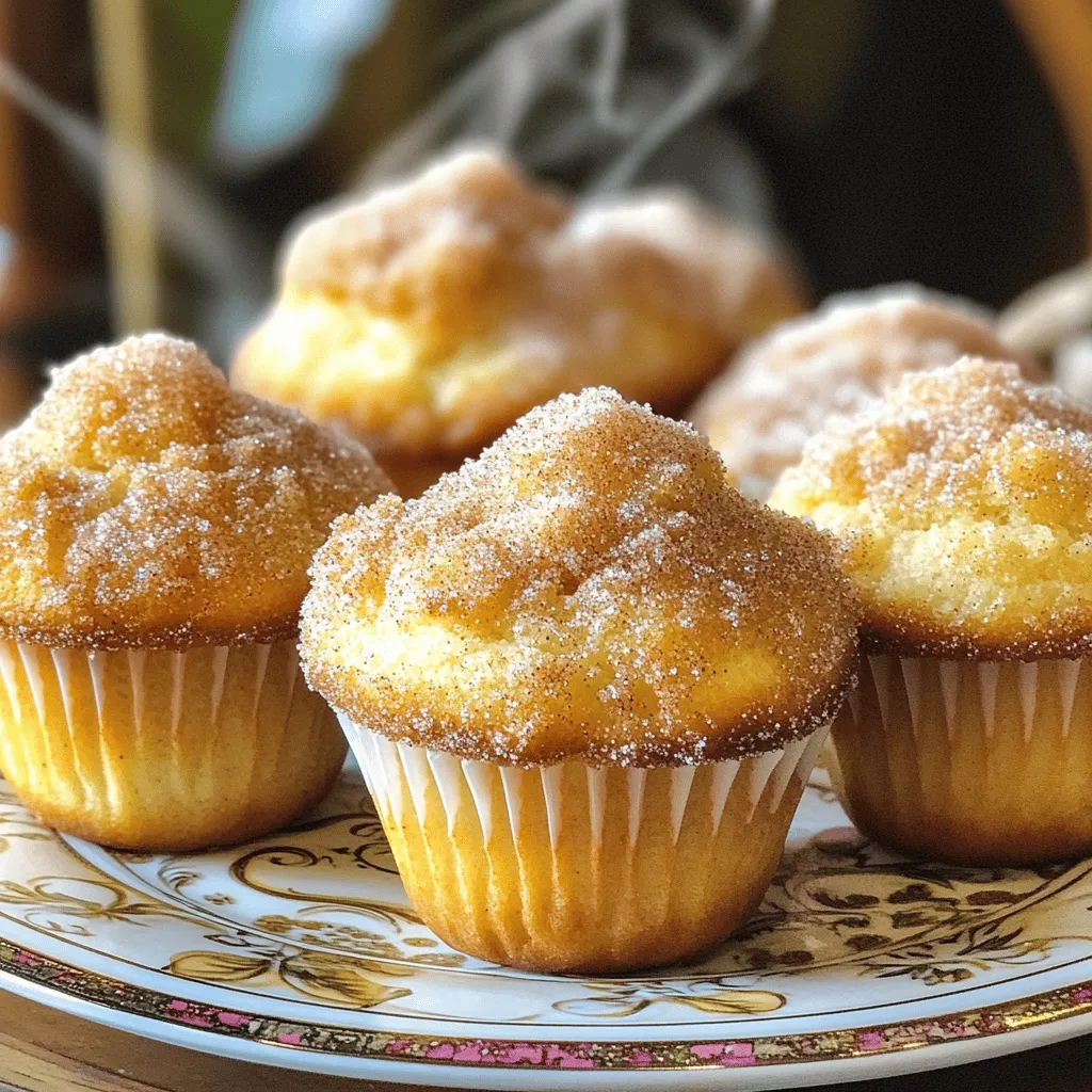 When making cinnamon sugar donut muffins, you need simple and fresh ingredients. Here’s what you’ll need: - 1 ½ cups all-purpose flour - 1 teaspoon baking powder - ½ teaspoon baking soda - ½ teaspoon salt - ¾ cup granulated sugar (divided) - 1 teaspoon ground cinnamon (plus extra for topping) - ½ cup unsalted butter, melted and slightly cooled - 2 large eggs, at room temperature - ¾ cup buttermilk (or substitute with ¾ cup milk mixed with 1 tablespoon lemon juice) - 1 teaspoon vanilla extract - For coating: - ½ cup granulated sugar - 2 teaspoons ground cinnamon If you lack any ingredients, don’t fret! Here are some easy swaps: - You can use whole wheat flour instead of all-purpose flour for a healthier muffin. - Instead of buttermilk, mix regular milk with lemon juice or vinegar. This works well! - If you run out of unsalted butter, use coconut oil or vegetable oil. Both can add nice flavor. - For a dairy-free option, use almond milk or soy milk in place of regular milk. Quality makes a big difference in baking. Here are some tips: - Always check the flour for freshness. Old flour can make your muffins dense. - Use fresh baking powder and baking soda. Old leavening agents can ruin the rise. - Choose high-quality butter for a rich taste. Grass-fed butter often has better flavor. - Select organic eggs if possible. They often taste better and are fresher. - When buying spices, look for bright colors. Fresh spices enhance flavor. For the full recipe, check out the detailed instructions above. Start by preheating your oven to 350°F (175°C). Grease a muffin tin with non-stick spray or use paper liners. This prevents the muffins from sticking. Next, gather your dry ingredients. In a large bowl, mix 1 ½ cups of flour, 1 teaspoon of baking powder, ½ teaspoon of baking soda, ½ teaspoon of salt, and ¾ cup of sugar. Add 1 teaspoon of ground cinnamon. Whisk these together until they blend well. In another bowl, whisk together the melted butter, 2 large eggs, ¾ cup of buttermilk, and 1 teaspoon of vanilla extract. Make sure the butter is not too hot. Now, gently fold the wet mixture into the dry ingredients. Mix just until combined. A few lumps are okay; don’t overmix. Fill each muffin cup about ¾ full with the batter. This gives the muffins room to rise. Bake the muffins in your preheated oven for 15 to 18 minutes. You can check doneness by inserting a toothpick into the center. When it comes out clean, the muffins are ready. Remove them from the oven and let them cool in the tin for about 5 minutes. This helps them set and makes them easier to remove. While the muffins cool, prepare the cinnamon sugar. In a shallow bowl, mix ½ cup of granulated sugar with 2 teaspoons of ground cinnamon. Once the muffins have cooled slightly, carefully take them out of the tin. Dip the tops into the cinnamon sugar mixture while they are still warm. Make sure they are well coated. You can let them cool on a wire rack or enjoy them warm right away. For a special touch, serve them on a nice plate. For the full recipe, check the details above. To get the best muffin texture, start with room temperature ingredients. Cold eggs or milk make the batter dense. Use a light hand when mixing the wet and dry ingredients. Stir just until combined. If you overmix, your muffins may turn tough instead of fluffy. To ensure even baking, make sure to preheat your oven properly. An oven thermometer can help check the temperature. Fill each muffin cup with the same amount of batter. This helps them bake evenly. Rotate the muffin tin halfway through baking. This ensures all muffins rise and brown nicely. One common mistake is not using enough baking powder. This can lead to flat muffins. Another mistake is not greasing the muffin tin well. Muffins may stick and break apart. Lastly, avoid opening the oven door too soon. This can cause them to sink. Following these tips will help you make perfect cinnamon sugar donut muffins every time! For more details on how to make them, check out the Full Recipe. {{image_4}} You can mix in fun flavors to your muffins. Try adding mini chocolate chips for a sweet twist. You can also include chopped nuts like walnuts or pecans for a nice crunch. If you love fruit, add fresh blueberries or diced apples. These additions bring new tastes and textures to the muffins. Want to make gluten-free muffins? Substitute the all-purpose flour with a gluten-free blend. Many brands offer good mixes that work well in baking. Just ensure your baking powder is also gluten-free. This way, you can still enjoy delicious cinnamon sugar donut muffins without gluten. Seasonal flavors can elevate your muffins. In fall, add pumpkin puree and spices like nutmeg for a cozy flavor. During winter, try adding peppermint extract for a refreshing twist. In summer, fresh berries can keep it light and fruity. Each season brings unique tastes to your muffins, making them perfect year-round. For the full recipe, check out the details above! To keep your cinnamon sugar donut muffins fresh, use an airtight container. This keeps moisture in while preventing them from drying out. Line the container with a paper towel to absorb any extra moisture. You can also wrap each muffin in plastic wrap for added protection. Store them at room temperature if you plan to eat them within a few days. To enjoy your muffins warm, preheat your oven to 350°F (175°C). Place the muffins on a baking sheet and heat for about 5 to 10 minutes. This will bring back that fresh-baked feel. If you’re in a hurry, you can use a microwave. Heat each muffin for about 10 to 15 seconds. Just be careful not to overheat them, or they may become tough. When stored properly, these muffins last about 3 to 4 days at room temperature. If you want to keep them longer, consider freezing them. They can stay fresh for up to 3 months in the freezer. Just make sure to wrap them well to prevent freezer burn. When you’re ready to eat them, thaw them in the fridge or at room temperature. Enjoying these delights fresh is the best way to savor their flavor! To make cinnamon sugar donut muffins, start by mixing dry and wet ingredients. Combine flour, baking powder, baking soda, salt, sugar, and cinnamon in one bowl. In another bowl, whisk melted butter, eggs, buttermilk, and vanilla. Mix both bowls together gently. Fill a muffin tin and bake for 15 to 18 minutes. For the final touch, dip the warm muffins in cinnamon sugar. You can find the full recipe above. Cinnamon sugar donut muffins stand out due to their sweet, spicy flavor. They have a light, fluffy texture, like donuts but in muffin form. The cinnamon sugar coating adds a delightful crunch. Regular muffins often lack this unique, sweet twist. These muffins are perfect for breakfast or a snack. Yes, you can freeze cinnamon sugar donut muffins! Allow them to cool completely first. Then, wrap each muffin tightly in plastic wrap or foil. Place them in a freezer-safe bag. They will keep well for up to three months. To enjoy, thaw them overnight in the fridge. Warm them in the oven for a fresh taste! In this post, we explored how to make cinnamon sugar donut muffins. We covered key ingredients and even shared substitutes. You learned step-by-step how to prepare, bake, and coat your muffins. Tips helped you avoid common mistakes and achieve perfect texture. We also offered fun variations and storage tips. These muffins are delicious and easy to make. Now, you can impress your family and friends with your baking skills. Enjoy every bite of these delightful treats!