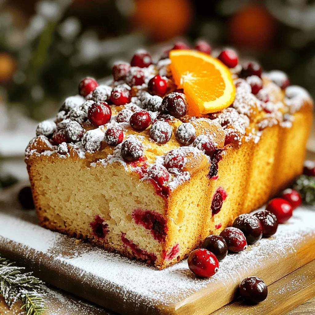 - 2 cups all-purpose flour - 1/2 cup granulated sugar - 1 tablespoon baking powder - 1/2 teaspoon salt - 1/4 teaspoon baking soda - 1/2 cup unsalted butter, melted - 1 large egg - 1 cup orange juice (preferably fresh-squeezed) - Zest of 1 orange - 1 1/2 cups fresh or frozen cranberries - 1/2 cup chopped walnuts or pecans (optional) - 1 teaspoon vanilla extract - Mixing bowls - Whisk - Wooden spoon or spatula - 9x5-inch loaf pan - Toothpick for testing doneness In this recipe, each ingredient plays a key role. The flour gives the bread structure. The sugar adds sweetness and moisture. Baking powder helps the bread rise, while salt balances flavors. Baking soda aids in browning. Melted butter adds richness. An egg binds everything together. Fresh orange juice and zest bring bright flavor. Cranberries add tartness and color. Nuts give crunch, making every bite exciting. Gather these items before you start. Having everything ready makes cooking easier and more fun. A clean workspace also helps you stay organized. - Preheat your oven to 350°F (175°C). - Grease or line the loaf pan with parchment paper. - Combine all-purpose flour, granulated sugar, baking powder, salt, and baking soda. - Whisk together melted butter, egg, orange juice, orange zest, and vanilla extract. - Pour wet mixture into dry ingredients and stir until just combined. - Fold in cranberries and nuts if using. - Pour batter into the loaf pan and bake for 50-60 minutes. - Check doneness with a toothpick; it should come out clean. - Allow to cool in the pan for 10 minutes before transferring to a wire rack. - Avoid overmixing the batter. This keeps the bread light and fluffy. - Use fresh ingredients for optimal flavor. Fresh cranberries and juice make a big difference. - Experiment with spices like cinnamon or nutmeg. A hint of spice adds warmth. - Add a splash of orange liqueur for added zest. This gives a nice kick to the bread. - Dust with powdered sugar before serving. This makes the bread look pretty. - Garnish with fresh cranberries and orange slices. It adds color and freshness to your dish. {{image_4}} You can switch up the cranberries in this bread. Try using blueberries or raspberries for a tasty twist. These fruits add a different flavor while keeping the bread moist. You can also add dried fruits like apricots or raisins. They bring a chewy texture and extra sweetness to your loaf. Mixing fruits creates fun combinations and surprises in each slice. If you want to change the nuts, consider using almonds or pecans. Both add great flavor and crunch. If you prefer no nuts, simply leave them out. This makes the bread nut-free and perfect for those with allergies. The bread will still taste amazing without them. You can easily adapt this recipe for dietary needs. For a gluten-free bread, use almond flour instead of all-purpose flour. This keeps the bread light and fluffy. If you're watching sugar intake, reduce the sugar amount. You can also use a sugar substitute. These changes help you enjoy this delicious treat without worry. To keep your cranberry orange bread fresh, store it in an airtight container. This will help it stay soft and tasty. You can keep it at room temperature for up to 3 days. If you want it to last longer, consider freezing it. For long-term storage, freeze the slices. You can keep them for up to 3 months. First, wrap each slice in plastic wrap. Then, wrap them in foil for the best results. This method keeps the bread moist and flavorful when you’re ready to enjoy it again. When you're ready to eat your frozen slices, you need to thaw them first. Place them in the refrigerator overnight. After they thaw, you can warm them up. Use a microwave or a toaster oven. This will bring back the lovely aroma and taste of your cranberry orange bread. Yes, you can use frozen cranberries without thawing them. They will add a nice burst of flavor. Just fold them in with the other ingredients. This makes it easy to enjoy cranberry orange bread any time of year. Insert a toothpick into the center; it should come out clean when fully baked. If it has batter on it, give it more time. The edges will look golden brown, which is another sign. Yes, you can use apple juice or a fruit syrup as an alternative. This swap can change the taste slightly. Experiment to find what you enjoy most. Substitute the egg with a flax egg and use plant-based butter and milk. A flax egg is made by mixing ground flaxseed with water. This makes it easy to enjoy this recipe without eggs. Use a serrated bread knife for clean, even slices. A sharp knife helps prevent squishing the bread. Clean slices look nice on a plate and are easier to enjoy. Cranberry orange bread is a tasty and fun recipe. You first gather your ingredients and tools. Then, follow the step-by-step instructions to mix and bake. With tips on texture and flavor, you can make it your own. Remember to store your bread properly for longer freshness. Whether you stick to the classic or try new twists, this bread is sure to please. Enjoy sharing this delightful treat with friends and family!