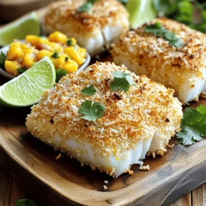 - 4 cod fillets (approximately 6 oz each) - 1 cup unsweetened shredded coconut - 1/2 cup panko breadcrumbs - 1/4 cup all-purpose flour - 2 large eggs, beaten - 1 teaspoon garlic powder - 1 teaspoon onion powder - 1/2 teaspoon salt - 1/4 teaspoon black pepper - Zest of 1 lime - Olive oil spray I love using fresh cod fillets for this dish. They are light and flaky, perfect for the crunchy coating. The combination of unsweetened coconut and panko breadcrumbs gives the cod a tropical touch. I prefer unsweetened coconut since it adds texture without extra sugar. The eggs help the coating stick well. Garlic and onion powder add great flavor. The lime zest brightens the dish and makes it pop. Olive oil spray gives the fish a lovely golden color while cooking. You can find these ingredients at any grocery store. Make sure to get good quality cod fillets. Freshness is key for the best taste. Feel free to adjust the spices to suit your taste. Enjoy preparing this simple yet flavorful dish! Combine the shredded coconut, panko breadcrumbs, garlic powder, onion powder, salt, black pepper, and lime zest. Mix well in a shallow dish. Each ingredient adds a special touch to the crust. The coconut gives a sweet flavor, while the panko adds crunch. Take one cod fillet and coat it in all-purpose flour. Shake off the excess flour. This step helps the egg wash stick better. A light coat is best, as it keeps the fish moist. Dip each floured cod fillet into the beaten eggs. Make sure they are well covered. The egg wash acts like glue for the crust. It helps the coconut and panko stick firmly. Now, press each egg-coated fillet into the coconut-panko mixture. Firmly press down to ensure the coating sticks. You want a nice, thick layer on each piece of fish. This will give you that delicious crunch when cooked. Preheat your air fryer to 375°F (190°C) for about 5 minutes. Lightly spray the basket with olive oil spray to prevent sticking. Place the coated cod fillets in the basket in a single layer. Lightly spray the tops of the fillets with olive oil. Cook the cod for 10-12 minutes, flipping halfway through. The fish should flake easily with a fork when done. Enjoy the golden brown crust! To make sure your coconut crust sticks, start with dry cod fillets. Pat them dry with paper towels. This helps the coating stick better. Use a light layer of flour first. Shake off any extra flour before dipping in the egg. When you press the coconut mix onto the fish, do it firmly. This helps the coating stay put during cooking. A light spray of olive oil on top before air frying gives a nice crisp. Look for a golden-brown color on the crust. The fish should flake easily with a fork. If it does not flake, cook it a bit longer. A good test is to check the inside; it should be opaque and white. The perfect temperature for cod is 145°F (63°C). Use a meat thermometer for accuracy if you have one. For a beautiful plate, serve the cod on a wooden platter. Add lime wedges for color and flavor. A sprinkle of fresh cilantro makes it look fancy. Pair it with mango salsa for a sweet and tangy side. This adds a pop of color and taste. You can also serve it with a fresh salad or rice to round out your meal. {{image_4}} You can swap cod for other fish types. Tilapia, haddock, and snapper work well. Each offers a unique taste. They also cook nicely in the air fryer. Choose fish you enjoy for the best result. Need a gluten-free dish? Use gluten-free breadcrumbs instead of regular panko. Almond flour or crushed cornflakes are great choices too. These options will still give you a nice, crunchy coating. Just make sure to check labels for hidden gluten. Want more flavor? Add spices like paprika or cayenne for heat. You can also mix in fresh herbs like parsley or cilantro. A squeeze of lime juice can brighten the dish. For a twist, try a sweet chili sauce as a topping. These small changes can make a big difference in taste! To store leftover coconut-crusted cod, let it cool first. Place the fillets in an airtight container. Keep them in the fridge for up to three days. This helps maintain freshness and flavor. When ready to eat, check for any signs of spoilage. You can freeze cooked cod for longer storage. Wrap each fillet tightly in plastic wrap, then place it in a freezer bag. This prevents freezer burn. The cod can stay in the freezer for up to three months. To reheat, move it to the fridge overnight to thaw. To reheat the cod, the air fryer is your best friend. Heat it at 350°F (175°C) for about 5-7 minutes. This keeps the crust crispy and the fish moist. You can also use an oven at the same temperature for about 10 minutes. Check for doneness before serving. It takes about 10 to 12 minutes to cook cod. The key is to flip the fillets halfway. This helps get an even cook and a nice golden crust. You will know it's ready when the fish flakes easily with a fork. Using sweetened coconut changes the taste. Sweetened coconut adds a sugary flavor that may not blend well with the savory cod. Unsweetened coconut gives a nice balance. It enhances the fish without overwhelming it. You can serve this dish with many sides. Try a fresh salad with citrus dressing. Rice or quinoa also pairs well. For a tropical twist, mango salsa is a great choice. It adds a bright flavor to the meal. Yes, the coating stays crispy when air-fried. The air fryer cooks the fish quickly and evenly. This method creates a crunchy texture without the need for oil frying. You will enjoy the crispiness in every bite. You now know how to make coconut-crusted cod using simple ingredients and steps. Follow my tips for a delicious outcome. Feel free to add your favorite spices or try different types of fish for variety. Remember to check the doneness with visual cues for the best texture. Enjoy your meal and savor the flavors with creative side dishes. Happy cooking!