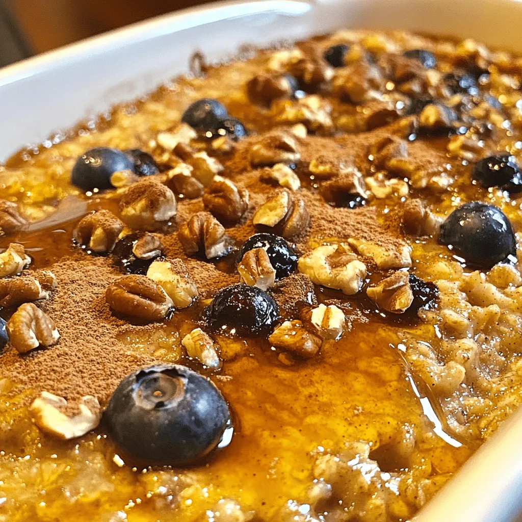 - 2 cups rolled oats - 2 tablespoons packed brown sugar - 1 teaspoon baking powder - 1 teaspoon ground cinnamon - 1/2 teaspoon sea salt - 2 cups milk (can use dairy or non-dairy options) - 1/4 cup pure maple syrup - 2 large eggs, at room temperature - 1 teaspoon pure vanilla extract - 1/2 cup chopped walnuts or pecans (optional) - 1/2 cup fresh or frozen berries (optional) When I make Maple Brown Sugar Baked Oatmeal, I love the blend of textures and flavors. The oats create a warm base that holds everything together. Brown sugar brings a sweet touch, while maple syrup adds that rich depth. Milk, whether dairy or plant-based, gives a creamy element. The eggs help bind the dish, making it firm yet soft. Adding nuts can give a nice crunch, while berries add a burst of freshness. I often use blueberries or raspberries, but you can choose your favorite. This mix of ingredients makes the dish not just tasty, but also nutritious. Gather all these ingredients before you start cooking. It makes the process smooth and fun. Plus, you can get creative with toppings later on! - Set the temperature to 350°F (175°C) - Prepare the baking dish First, I preheat my oven to 350°F (175°C). This step is key to getting the right texture. While the oven heats, I lightly grease a 9x9-inch baking dish with butter or cooking spray. This helps keep the oatmeal from sticking. - Combine oats, brown sugar, baking powder, cinnamon, sea salt Next, I grab a mixing bowl. I combine 2 cups of rolled oats, 2 tablespoons of brown sugar, 1 teaspoon of baking powder, 1 teaspoon of cinnamon, and 1/2 teaspoon of sea salt. I stir these dry ingredients well until they blend smoothly. - Whisk milk, maple syrup, eggs, and vanilla extract In another bowl, I whisk together 2 cups of milk, 1/4 cup of pure maple syrup, 2 large eggs, and 1 teaspoon of vanilla extract. I make sure the mixture is smooth and uniform. This mixture adds moisture and flavor to the oatmeal. - Mix wet and dry ingredients thoroughly - Add nuts and berries (if using) Now, I pour the wet mixture into the bowl with the dry ingredients. I stir until everything is mixed well. If I want to add some crunch, I fold in 1/2 cup of chopped walnuts or pecans and 1/2 cup of fresh or frozen berries. This gives extra flavor. - Spread mixture in the prepared baking dish - Bake for 30-35 minutes I spread the oatmeal mixture evenly in the prepared baking dish. I smooth the top with a spatula for even cooking. Then, I place it in the oven to bake for 30-35 minutes. The oatmeal should feel firm and have a light golden top when ready. - Allow to cool for 10 minutes - Serving suggestions After baking, I take the dish out of the oven and let it cool for about 10 minutes. This cooling time helps the oatmeal set and makes it easier to slice into squares. I like to serve the baked oatmeal warm, drizzled with extra maple syrup and topped with yogurt and berries for a tasty treat! Prepare your baking dish by greasing it lightly with butter or cooking spray. This will keep your baked oatmeal from sticking. Use a 9x9-inch dish for the best results. For the right texture, mix your dry and wet ingredients well. Avoid over-mixing, which can make the oats tough. Bake until the top is golden and firm to touch. Let it cool for ten minutes before cutting. This helps it set and makes slicing easier. Drizzle extra maple syrup on top for added sweetness. This makes each bite even more delicious. You can also add toppings like creamy yogurt. Fresh or frozen berries add color and flavor. Try blueberries or raspberries for a fruity touch. Oats are a great source of fiber. They can help with digestion and keep you full. They also provide important vitamins and minerals. Using pure maple syrup is a healthier choice than refined sugar. It has antioxidants and can help boost energy. Plus, it adds a rich flavor to your baked oatmeal. {{image_4}} You can change the flavor of your baked oatmeal easily. Try adding spices like nutmeg or ginger. They bring a warm, cozy taste. You can also swap sweeteners. Honey or agave can add a different sweet touch. Each option gives a new twist to your dish. If you want dairy-free options, use almond or oat milk. They work just as well. For gluten-free oats, choose certified gluten-free rolled oats. This ensures your meal is safe for gluten-free diets. These swaps keep the recipe tasty and friendly for everyone. Add-ins make your oatmeal more fun and tasty. You can mix in other fruits like banana or apples for extra sweetness. Seeds like chia or flax can boost nutrition and texture. These additions make this dish not just good, but great! To keep your baked oatmeal fresh, place it in an airtight container. This helps prevent drying out. Store it in the fridge for up to five days. If you want to keep it longer, freezing is a great option. To reheat your baked oatmeal, use the microwave or oven. For the microwave, heat a single portion for about 30-60 seconds. If using the oven, preheat to 350°F (175°C) and warm for about 10-15 minutes. Serve it warm, topped with extra maple syrup or fresh berries for a tasty touch. To freeze leftovers, let the oatmeal cool completely. Cut it into squares and place them in freezer-safe bags. Remove as much air as possible before sealing. When ready to eat, take out a square and thaw it in the fridge overnight. Reheat it as mentioned above for a warm and satisfying meal. Yes, you can prepare this dish ahead. Just mix the dry and wet ingredients separately. Combine them before baking. Store the dry mix in a sealed bag. Keep the wet mix in the fridge. This way, you save time in the morning. Just bake it when you are ready to eat. It will taste fresh and warm. Watch for a few signs. The top should have a light golden color. Gently press the oatmeal. It should feel firm, not wet. You can also insert a knife in the center. If it comes out clean, your oatmeal is done. Steel-cut oats are not the same as rolled oats. They take longer to cook and need more liquid. If you use them, adjust the baking time. Your oatmeal will have a chewier texture. Rolled oats give a softer, creamier result. If you need a substitute, try honey or agave nectar. Brown sugar can also work but adds a different taste. You can use a mix of these sweeteners. Just keep the amount similar to the maple syrup. This way, you will still get a sweet flavor. This blog post covered how to make Maple Brown Sugar Baked Oatmeal. We discussed the needed ingredients, like oats and maple syrup, and detailed step-by-step instructions for baking. I shared helpful tips for achieving the right texture and offered various flavor and ingredient options to make the dish your own. Remember, this baked oatmeal is not only easy to prepare, but also nutritious and delicious. Enjoy customizing it to fit your taste or dietary needs! Happy baking!