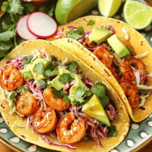 - 1 lb large shrimp, peeled and deveined - 1/2 cup sweet chili sauce - 1 tablespoon low-sodium soy sauce - 1 tablespoon freshly squeezed lime juice - 1 teaspoon garlic powder - 1 teaspoon ground ginger - 8 small corn tortillas - Salt and freshly ground pepper, to taste To make Sweet Chili Shrimp Tacos, you need big, fresh shrimp. They should be peeled and deveined. The sweet chili sauce adds a nice touch of sweetness. I mix it with soy sauce for depth. Fresh lime juice brightens the dish. Seasonings like garlic powder and ginger add flavor. - 1 cup cabbage, finely shredded (green or purple) - 1 ripe avocado, thinly sliced - 1/4 cup fresh cilantro, roughly chopped - Optional: thinly sliced radishes for an extra fresh garnish For toppings, I love adding crunchy cabbage. It gives a nice texture. Sliced avocado adds creaminess. Fresh cilantro brings a burst of flavor. Radishes are optional, but they add color and crunch. - Mixing bowls - Skillet You will need a couple of mixing bowls. One is for the marinade, and another is for the shrimp. A skillet is key for cooking the shrimp and warming the tortillas. This setup makes cooking easy and fun. 1. In a mixing bowl, whisk together the marinade. Combine: - 1/2 cup sweet chili sauce - 1 tablespoon low-sodium soy sauce - 1 tablespoon lime juice - 1 teaspoon garlic powder - 1 teaspoon ground ginger - Salt and pepper to taste 2. Add the shrimp to the marinade. Toss the shrimp until they are well coated. Let them marinate for about 15 minutes. This step boosts the flavor and makes the shrimp tender. 1. Heat a dry skillet over medium heat. 2. Place the corn tortillas in the skillet. Heat them for about 1-2 minutes on each side. You want them warm and with nice char marks. This adds a lovely texture and flavor. 1. In a large skillet, add the marinated shrimp. Cook them over medium-high heat for 3-4 minutes. 2. Stir occasionally. The shrimp will turn pink and curl when done. To check doneness, look for a firm texture and an opaque color. 1. Take a warm tortilla and lay down a few pieces of cooked shrimp. 2. Top with shredded cabbage, sliced avocado, and fresh cilantro. Add any extra toppings you like. 3. Serve with lime wedges to squeeze on top. For a pop of color, add thinly sliced radishes. Arrange the tacos on a platter for a fun presentation. To make your sweet chili shrimp tacos pop, use these seasonings: - Garlic powder - Ground ginger - Fresh lime juice - Low-sodium soy sauce If you want to switch up the sweet chili sauce, try one of these options: - Hoisin sauce for a sweet touch - Sriracha for heat - Mango salsa for a fruity twist For even layers of flavor, distribute the shrimp evenly across each tortilla. - Place two to three shrimp on each tortilla. - Add a generous amount of shredded cabbage on top. - Top it off with sliced avocado and cilantro. When serving, stack the tacos neatly on a platter. This makes them easy to grab and eat. Use colorful platters to present your shrimp tacos. A vibrant dish will draw eyes and appetites. Add these garnishes: - Extra chopped cilantro for freshness - Lime wedges for a zesty squeeze Pair your tacos with a light drink, such as: - Sparkling water with lime - A refreshing margarita These small details will elevate your meal from simple to stunning. {{image_4}} You can switch shrimp for other proteins. Chicken works well and gives a nice flavor. Use boneless chicken thighs or breasts. For a plant-based option, tofu is great too. Press the tofu to remove extra water before cooking. Cooking times change with different proteins. Shrimp cooks fast, about 3-4 minutes. Chicken takes longer, around 6-8 minutes, depending on thickness. Tofu needs about 5-7 minutes until golden brown. Always check that your protein is fully cooked before serving. Toppings can make your tacos shine. Try adding colorful vegetables, like diced bell peppers or corn. These add crunch and taste. You can also use different sauces, like a zesty mango salsa or spicy aioli for a kick. For those avoiding dairy or gluten, there are many options. Use cashew cream instead of sour cream. Lettuce wraps can replace tortillas for a low-carb choice. Look for gluten-free tortillas in stores to keep it safe and tasty. You don’t have to stick to traditional tacos. Taco bowls are a fun twist. Start with rice or quinoa as the base, then layer on shrimp and toppings. This makes a filling meal and looks great too. If you want a side, serve with rice or quinoa. They soak up flavors well and add healthy carbs. This makes your meal more balanced and satisfying. Enjoy experimenting with these ideas to find your favorite way to serve sweet chili shrimp! To keep your shrimp and tortillas fresh, store them properly. Place cooked shrimp in an airtight container. This helps prevent them from drying out. Keep tortillas in a separate container or wrap them in foil. This keeps them soft. For garnishes like cabbage and cilantro, store them in a cool place. Use a damp paper towel to wrap the cabbage. This keeps it crisp. Place cilantro in a jar with water like a flower. Cover it loosely with a bag for freshness. You can freeze shrimp tacos for future meals. First, cool the cooked shrimp completely. Then, place them in a freezer-safe bag. Remove excess air before sealing the bag. You can keep them in the freezer for up to three months. When you're ready to eat, thaw shrimp in the fridge overnight. Avoid thawing them in warm water, as this can change the texture. To reheat shrimp, use a skillet over medium heat. Add a splash of water or broth to keep them moist. Heat until warm, about three minutes. For tortillas, heat them in a dry skillet until warm. This gives them a nice char. Avoid the microwave, as it can make them chewy. Always check that the shrimp are tender and not overcooked. Marinate the shrimp for about 15 minutes. This time is perfect for letting the flavors soak in. The sweet chili sauce, soy sauce, and lime juice work together to give the shrimp a tasty kick. If you marinate too long, the shrimp can get mushy. So, stick to that 15-minute mark for the best results. Yes! You can easily add heat to your tacos. Try mixing in some diced jalapeños or a splash of hot sauce into the marinade. If you like it extra spicy, add red pepper flakes or a dash of chili powder. You can also serve with spicy salsa on the side. These options will give your tacos the fiery boost you desire. There are many great side dishes to pair with shrimp tacos. Here are a few ideas: - Mexican street corn: This dish adds a sweet and smoky flavor. - Black beans: They are rich in protein and pair well with shrimp. - Rice: A simple cilantro lime rice can complement the tacos. - Fresh salad: A light salad with lime vinaigrette refreshes the palate. - Beverages: Consider serving with a cold beer, margaritas, or iced tea for a fun meal. These sides make your meal more filling and enjoyable! In this blog post, we explored making sweet chili shrimp tacos. We discussed the main ingredients, tools, and step-by-step instructions. I shared tips for enhancing flavor and presented fun variations you can try. Remember, fresh ingredients and careful assembly make a huge difference. Enjoying these tacos is simple, so get creative with toppings and sides. By following these steps, you’ll create a delightful dish that impresses everyone. Dive in and savor every bite!