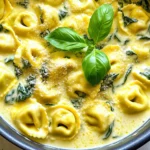 To create a delicious One-Pot Alfredo Spinach Tortellini, gather the following ingredients: - 10 oz refrigerated cheese tortellini - 2 cups fresh spinach, roughly chopped - 1 cup heavy cream (preferably at room temperature) - 1 cup vegetable broth (low-sodium recommended) - 1 cup grated Parmesan cheese (freshly grated for best flavor) - 2 cloves garlic, minced - 1 tablespoon extra virgin olive oil - 1 teaspoon Italian seasoning (dried) - Salt and freshly ground black pepper to taste - Fresh basil leaves for garnish Each ingredient plays a key role in crafting this creamy dish. The cheese tortellini serves as the main star, bringing a delightful texture. Fresh spinach adds a pop of color and nutrients. Heavy cream gives the dish its rich, velvety sauce, while vegetable broth enhances the overall flavor. Using freshly grated Parmesan cheese ensures the best taste. Garlic brings a warm aroma and depth. Olive oil is essential for sautéing the garlic. Italian seasoning adds a hint of herbaceous flavor, and salt and pepper allow you to adjust the seasoning to your liking. Finally, fresh basil elevates the presentation and taste. With these key ingredients, you are ready to create a meal that is both simple and satisfying. Enjoy the process! - Sautéing garlic First, heat a large pot over medium heat. Add one tablespoon of olive oil. Once the oil shimmers, add two minced garlic cloves. Sauté for about one minute. The garlic should smell good and turn golden. Be careful not to burn it. - Combining liquids Next, slowly pour in one cup of vegetable broth and one cup of heavy cream. Stir gently to mix the liquids well. This step creates a smooth base for your sauce. - Cooking tortellini Carefully add ten ounces of refrigerated cheese tortellini to the pot. Ensure they are fully submerged in the liquid. Turn the heat up slightly to bring the mixture to a gentle simmer. Cook for five to seven minutes. Stir occasionally until the tortellini are tender. - Adding cheese and seasoning Once the tortellini are cooked, reduce the heat to low. Stir in one cup of grated Parmesan cheese and one teaspoon of Italian seasoning. Mix continuously until the cheese melts. This creates a rich, creamy sauce that coats the tortellini. - Incorporating spinach Add two cups of roughly chopped fresh spinach to the pot. Stir and cook for two to three minutes. The spinach will wilt and blend into the dish, adding color and nutrition. - Adjusting seasoning Finally, taste the dish. Add salt and freshly ground black pepper to suit your taste. If needed, adjust the seasoning for the perfect flavor. Serve hot, garnished with fresh basil leaves for a lovely touch. Choosing the right tortellini I prefer using refrigerated cheese tortellini. It cooks quickly and tastes fresh. Look for good quality brands that use real cheese. Fresh tortellini makes a big difference in flavor. Best practices for sautéing garlic When sautéing garlic, heat the olive oil until it shimmers. Add the minced garlic and stir it for about one minute. This way, it gets fragrant and golden without burning. Keep an eye on it! Burnt garlic can ruin your dish. Cooking times for tortellini Cook the tortellini in the broth and cream for about 5-7 minutes. Stir occasionally to make sure they cook evenly. You want them tender but still al dente for the best texture. How to enhance flavors To boost flavors, add freshly grated Parmesan cheese slowly. This helps it melt well and coat the tortellini. Season with salt and black pepper to taste. Fresh spinach adds a nice touch, too. If you want more flavor, try adding red pepper flakes or fresh herbs. {{image_4}} You can change things up with different greens. Instead of spinach, try kale or arugula. Both add great flavor and a nice crunch. You can also use Swiss chard for a slightly sweeter taste. Cheese is key in this dish. If you want a twist, use mozzarella or fontina. They melt well and offer a creamy texture. For a sharper flavor, try using aged cheddar. Want to add protein? Chicken or shrimp works great here. Cook the protein first, then add it back to the pot with the tortellini. You can even use cooked sausage for a hearty option. If you love heat, add red pepper flakes. Just a pinch can make your dish pop. Start small, then taste as you go. Sautéed mushrooms are another fun addition. They add an earthy flavor and a nice texture. Cook them with the garlic for extra depth. You can also add a splash of white wine for a more complex taste. To keep your One-Pot Alfredo Spinach Tortellini fresh, store leftovers right. Place them in an airtight container. Make sure the dish cools down to room temperature before sealing. This helps prevent moisture buildup. You can store it in the fridge for up to three days. I recommend using glass containers for storage. They are durable and do not stain. If you prefer plastic, choose BPA-free ones. Make sure the containers are well-sealed to keep your tortellini fresh. When it’s time to enjoy your leftovers, reheat gently. Place the tortellini in a pot over low heat. Add a splash of vegetable broth or cream to keep it creamy. Stir often to avoid sticking. To keep the sauce rich, avoid high heat. Rapid boiling can cause the cream to separate. Make sure to stir in liquid slowly. This will help maintain that delicious creamy texture you love. Can I use frozen tortellini? Yes, you can use frozen tortellini. Just add a few extra minutes to the cooking time. Frozen tortellini cooks well in the creamy sauce. Is there a dairy-free option? Yes! You can use a dairy-free cream and nutritional yeast for cheese flavor. Try coconut cream for a rich taste. How long does it take to cook tortellini from frozen? It takes about 7-10 minutes to cook frozen tortellini in the sauce. Stir gently to prevent sticking. Can I prep this dish in advance? You can prep some ingredients ahead. Chop spinach and mince garlic. Cook it fresh for the best taste and texture. What can I serve with One-Pot Alfredo Spinach Tortellini? Serve this dish with a fresh salad or garlic bread. A light wine, like Pinot Grigio, pairs nicely too. In this blog post, we covered the essential ingredients for One-Pot Alfredo Spinach Tortellini. You learned the step-by-step instructions to make this dish easy and quick. We also shared tips to perfect your cooking and variations to try. This meal not only tastes great but also offers many ways to make it your own. Enjoy creating your own version and savoring every bite. Cooking can be fun and rewarding when you experiment with flavors!