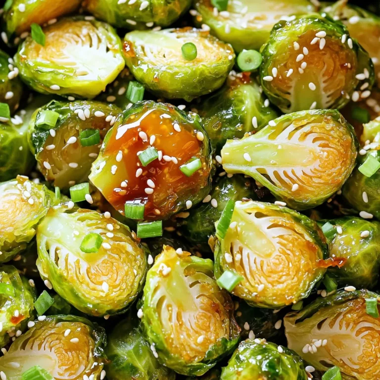 Here are the key ingredients for making your Air Fryer Honey Sriracha Brussels Sprouts: - 1 pound Brussels sprouts, trimmed and halved - 2 tablespoons extra virgin olive oil - 2 tablespoons wildflower honey - 1 tablespoon Sriracha sauce - Seasonings: garlic powder, onion powder, sea salt, black pepper - Optional garnishes: toasted sesame seeds, chopped green onions Each ingredient plays a big role in creating the perfect blend of sweet and spicy. The Brussels sprouts bring a nice crunch, while the honey adds sweetness. Sriracha gives it a spicy kick, which you can adjust. The olive oil helps everything crisp up in the air fryer, making them golden and delicious. You can also try adding your favorite spices. Garlic powder and onion powder are great for extra flavor. The optional garnishes, like sesame seeds and green onions, make your dish pop with color and taste. Enjoy these simple yet flavorful ingredients, and you’ll have a dish that impresses everyone! Start by trimming the Brussels sprouts. Cut each one in half. In a large bowl, mix the halved sprouts with olive oil, honey, and Sriracha sauce. Add garlic powder, onion powder, and a pinch of salt and pepper. Use a spatula or your hands to toss everything. Make sure all the sprouts are well coated. This step gives them great flavor and helps them crisp up. Next, preheat your air fryer to 375°F (190°C). This step takes about 3 to 5 minutes. Preheating is key for getting that perfect crispy texture. If you skip this, your sprouts may cook unevenly. Now, load the air fryer. Place the coated Brussels sprouts into the basket in a single layer. Avoid overcrowding the basket. This helps them cook evenly and get crispy. Cook them for 15 to 18 minutes. Halfway through, gently shake the basket. This step helps ensure even cooking. Your Brussels sprouts should turn golden brown and crispy on the outside. To get your Brussels sprouts crispy, start by setting your air fryer to 375°F (190°C). Preheat it for about 3 to 5 minutes. This step helps create the perfect texture. Spread the sprouts in a single layer in the basket. If you crowd them, they will steam instead of crisp up. You can control the spice by changing the amount of Sriracha. Start with 1 tablespoon if you like mild heat. If you want more kick, add an extra teaspoon or two. Taste the mix before cooking to find the right level for you. To take your flavors further, consider adding spices like smoked paprika or cayenne pepper. These can give an extra layer of taste. You might also try a splash of soy sauce or a sprinkle of chili flakes for a different twist. Experiment with flavors to find what you love best! {{image_4}} You can roast Brussels sprouts in the oven. This method gives you a deep, rich flavor. To do this, preheat your oven to 400°F (204°C). Spread the sprouts on a baking sheet. Roast for 20 to 25 minutes, shaking halfway through. The air fryer cooks faster, giving you crispy sprouts in just 15 to 18 minutes. Both methods work well, but air frying offers a quicker option. You can spice things up by adding bacon or nuts. Chopped bacon adds a savory crunch. Just mix it in with the Brussels sprouts before cooking. If you want a nutty taste, try adding almonds or walnuts. Toss them in during the last few minutes of cooking. This gives a nice texture and extra flavor to the dish. You can easily make this dish vegan or gluten-free. For a vegan option, replace honey with maple syrup. It gives a similar sweetness without any animal products. To make it gluten-free, check the Sriracha label for gluten content. Most brands are safe, but it’s always good to verify. Enjoy delicious Brussels sprouts that fit your dietary needs! To store your leftover Brussels sprouts, let them cool first. Place them in an airtight container. They will stay fresh in the fridge for up to three days. Make sure to keep them away from moisture to prevent sogginess. If you plan to eat them later, store them without any garnishes. To reheat your air-fried Brussels sprouts, use the air fryer again. Set it to 350°F (175°C) for about five minutes. This will help them regain their crispiness. You can also use a skillet on medium heat for a few minutes. Just add a tiny bit of olive oil to keep them from sticking. You can freeze honey Sriracha Brussels sprouts, but they may lose some crispness. To freeze, let them cool completely and place them in a freezer-safe bag. Remove as much air as possible. They can last up to three months in the freezer. When you’re ready, thaw them in the fridge before reheating. Yes, you can! If you don’t have an air fryer, you can roast the Brussels sprouts in the oven. Preheat your oven to 400°F (200°C). Spread the coated Brussels sprouts on a baking sheet. Roast for 20 to 25 minutes, tossing halfway through. This method gives you crispy sprouts too! If you cook more or fewer Brussels sprouts, the time may change slightly. For 2 pounds, cook for about 20 to 25 minutes. For ½ pound, reduce the time to 12 to 15 minutes. Always check for that golden brown color. Adjust the time based on how crispy you want them. The spice level is up to you! Sriracha can be quite hot. For mild heat, use 1 teaspoon of Sriracha. If you love spice, add more! Taste the mixture before cooking. Remember, the heat can build as it cooks, so adjust according to your taste. You now have all the tools to make delicious honey Sriracha Brussels sprouts. We covered the key ingredients and shared step-by-step cooking instructions. I shared tips for the perfect crispiness and flavor enhancements to suit your taste. You learned about variations, storage options, and answered your burning questions. With these insights, you can enjoy a tasty, versatile dish that works any time. Get cooking and enjoy your delicious creation!