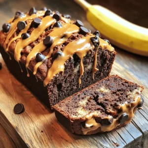 - 3 ripe bananas, thoroughly mashed - 1/2 cup creamy peanut butter - 1/2 cup granulated sugar - 1/4 cup packed brown sugar - 1/4 cup unsweetened applesauce - 2 large eggs - 1 teaspoon pure vanilla extract - 1 1/2 cups all-purpose flour - 1/2 teaspoon baking soda - 1/2 teaspoon baking powder - 1/4 teaspoon salt - 1/2 cup chocolate chips (dark or semi-sweet) - 1/4 cup chopped walnuts (optional) The key to this banana bread is the balance of flavors. The ripe bananas add natural sweetness and moisture. I always choose bananas that are very ripe for the best taste. Creamy peanut butter gives it a rich flavor and creamy texture. Next, we have sugars. Granulated sugar adds sweetness, while brown sugar brings a hint of molasses. Applesauce replaces some fat and keeps the bread moist. Adding eggs gives structure. Pure vanilla extract enhances the overall flavor. For the dry part, all-purpose flour is the base. Baking soda and baking powder help it rise. A little salt rounds out the flavors. Finally, chocolate chips add a delightful richness, while walnuts, if you choose to add them, give an awesome crunch. Each ingredient plays an important role in making this a delightful treat. First, preheat your oven to 350°F (175°C). This step is key for even baking. While the oven heats, prepare your loaf pan. You can grease it lightly with cooking spray or butter. Alternatively, you might line it with parchment paper. This makes it easy to remove the bread later. Next, take three ripe bananas and mash them well in a large bowl. Then, add in 1/2 cup of creamy peanut butter. Mix these until smooth. Now, it's time to add the sugars. Include 1/2 cup of granulated sugar and 1/4 cup of brown sugar. Add 1/4 cup of unsweetened applesauce and two large eggs. Finish with 1 teaspoon of pure vanilla extract. Whisk everything until it’s creamy and well combined. In another bowl, whisk together the dry ingredients. Use 1 1/2 cups of all-purpose flour, 1/2 teaspoon of baking soda, 1/2 teaspoon of baking powder, and 1/4 teaspoon of salt. Mixing these first ensures they blend well into the batter. Now, take the dry mix and add it to the wet mix. Use a spatula to fold the two together gently. Be careful not to over-mix; it's okay if a few lumps remain. After that, fold in 1/2 cup of chocolate chips and, if you like, 1/4 cup of chopped walnuts for some crunch. Once your batter is ready, transfer it to the prepared loaf pan. Smooth the top with your spatula. Place the pan in the preheated oven. Bake for 60-65 minutes. You know it's done when a toothpick comes out clean or with a few moist crumbs. After baking, let the banana bread cool in the pan for about 10 minutes. Then, carefully move it to a wire rack to cool completely. To serve, slice the bread and arrange it on a plate. Drizzle some extra peanut butter on top and scatter a few chocolate chips for flair. You can even place a fresh banana beside the slices for a lovely touch. You can switch out some ingredients for healthier options. Instead of peanut butter, try almond butter. It adds a nice touch. For sugar, use coconut sugar. It gives a deeper flavor with a lower glycemic index. If you need to make this vegan, replace the eggs with applesauce. Use 1/4 cup of applesauce for each egg. This keeps the bread moist and tasty. Getting the texture just right is key. You want your bread moist but not soggy. If the batter seems too thick, add a splash of milk to loosen it. To check if your bread is done, insert a toothpick in the center. If it comes out clean or with a few crumbs, it’s ready. If there’s wet batter, bake it a bit longer. To serve this bread beautifully, slice it evenly. Use a sharp knife for clean cuts. Place the slices on a rustic wooden board. Drizzle some creamy peanut butter on top. Scatter a few chocolate chips for extra appeal. For a lovely touch, add a fresh banana beside the slices. This makes the dish look inviting and adds some color. {{image_4}} You can easily change the flavor of your chocolate peanut butter banana bread. Adding spices like cinnamon or nutmeg brings warmth and depth. Just a pinch can change the taste. You might also try adding mix-ins like dried fruit or seeds. Chopped dates or cranberries add sweetness. Pumpkin seeds or sunflower seeds offer a nice crunch. If you need a gluten-free option, use alternative flours. Almond flour or oat flour work great. They keep the bread moist and tasty. For a low-sugar version, you can use less sugar or a sugar substitute. Applesauce already adds sweetness, so you can cut back on granulated sugar. Seasonal fruits can enhance your banana bread. Try adding fresh berries in the summer or chopped apples in the fall. Nuts, like pecans or hazelnuts, can add a seasonal twist too. For festive occasions, think about adding spices like ginger or cloves. They give a holiday vibe to every slice. To store banana bread at room temperature, wrap it in plastic wrap. This keeps it fresh. Place it in a cool and dry spot, away from sunlight. It can last for 2 to 3 days. Enjoy the soft texture and rich flavors during this time. Refrigerating banana bread helps it stay fresh longer. It can last for about a week in the fridge. Just place it in an airtight container. This method slows down spoilage and helps keep the bread moist. However, it may lose some freshness in flavor. Freezing banana bread is a great way to save it for later. First, wrap it tightly in plastic wrap, then place it in a freezer bag. This protects it from freezer burn. It can last for up to 3 months in the freezer. When ready to eat, let it thaw in the fridge overnight. For the best texture, warm it up in the oven for a few minutes before serving. Yes, you can use frozen bananas. They are perfect for banana bread. Frozen bananas are often riper and sweeter. To use them, thaw the bananas first. Drain any extra liquid. Then mash them well before mixing. This helps keep your bread moist and flavorful. To reduce the sweetness, cut back on sugar. You can use half the granulated sugar. You can also skip the brown sugar. Add more mashed bananas for flavor. You might try unsweetened applesauce too. This will keep the bread moist without adding extra sugar. If your banana bread is too dense, check your mixing method. Over-mixing can cause density. Mix wet and dry ingredients just until combined. If your bananas are too large, use smaller ones. You can also add a bit more baking powder. This helps to lighten the texture. Chocolate peanut butter banana bread lasts a few days at room temperature. Store it in a sealed container. If you refrigerate it, it can last up to a week. For longer storage, freeze it for up to three months. Just slice and wrap each piece tightly. Yes, you can add protein powder. Use a small amount, about 1/4 cup. Choose a protein that blends well. Mix it with the dry ingredients before combining. This way, it won’t change the bread’s texture too much. Adjust the liquid slightly if needed to keep it moist. This article covered all you need to know about making Chocolate Peanut Butter Banana Bread. You learned the key ingredients, step-by-step instructions, and useful baking tips. Remember, you can customize the recipe to suit your diet and taste. Store it well to enjoy later! Experiment with flavors and have fun baking. Your kitchen will fill with delicious scents and smiles. Happy baking!