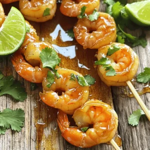 - 1 pound large shrimp, peeled and deveined - 3 tablespoons honey - 3 tablespoons soy sauce - 2 tablespoons extra virgin olive oil - 4 cloves garlic, finely minced - 1 teaspoon red pepper flakes - Juice of 1 fresh lime - Salt and freshly ground black pepper to taste - Fresh cilantro, chopped (for garnish) - Skewers (bamboo or metal) - Mixing bowl - Grill or grill pan The main ingredients in spicy honey garlic shrimp skewers bring rich flavor. Large shrimp form the base, soaking up the marinade. Honey adds sweetness, while soy sauce provides a savory kick. Olive oil enhances moisture and helps with cooking. For the additional ingredients, garlic gives a bold taste. Red pepper flakes bring the heat, which you can adjust to fit your spice level. Fresh lime juice adds a zesty touch that brightens the dish. Salt and pepper round out the flavors, while fresh cilantro gives a pop of color and freshness. You will need skewers for grilling. If you use bamboo, soak them in water to prevent burning. A mixing bowl helps you blend the marinade well. A grill or grill pan is perfect for cooking the skewers to a juicy finish. - Combine Ingredients for Marinade: In a medium bowl, mix together honey, soy sauce, olive oil, minced garlic, red pepper flakes, lime juice, salt, and pepper. Stir well until everything is blended. - Refrigerate for Flavor Development: Add the peeled and deveined shrimp to the marinade. Make sure each shrimp is coated. Cover the bowl with plastic wrap and let it sit in the fridge for at least 30 minutes. If you can wait, two hours will give even better flavor. - Preheat Instructions: Heat your grill or grill pan over medium-high heat. This will help to cook the shrimp evenly. - Soaking Bamboo Skewers: If you use bamboo skewers, soak them in water for 10-15 minutes. This step keeps them from burning on the grill. - Threading the Shrimp: Take the marinated shrimp and carefully slide them onto the skewers. Aim for 4-5 shrimp per skewer. Leave some space between each shrimp for even cooking. - Cooking Time per Side: Place the skewers on the hot grill. Cook for about 2-3 minutes on each side. The shrimp will turn pink and opaque when done. For extra flavor, baste them with leftover marinade while grilling. - Optimal Time for Flavor: I suggest marinating the shrimp for at least 30 minutes. This time lets the shrimp soak up all the flavors. If you have more time, go for two hours. The longer you marinate, the better the taste. - Adjusting Spice Levels: If you like it hot, add more red pepper flakes. For a milder kick, use less or skip it. You control the spice! - Basting While Cooking: While grilling, brush the shrimp with leftover marinade. This adds more flavor and keeps them juicy. Just be careful not to let the brush touch raw shrimp to avoid germs. - Checking for Doneness: The shrimp are done when they turn pink and opaque. This usually takes about 2-3 minutes on each side. Keep an eye on them; overcooking can make them tough! - Presentation Ideas: Serve the skewers on a nice platter with lime wedges. Drizzling extra honey on top makes it look fancy and taste even better. - Accompaniments: Pair the skewers with rice or a fresh salad. Rice soaks up the sauce, and a salad adds crunch. Enjoy the mix of flavors! {{image_4}} You can switch shrimp for other seafood. Scallops are a great choice. They have a sweet taste that pairs well with honey. You can also try fish like salmon or swordfish. Just cut them into bite-sized pieces for skewers. If you want a veggie option, use zucchini, bell peppers, or mushrooms. These add a nice crunch and soak up the honey garlic flavors. Adjusting sweetness is easy. Add more honey for a sweeter dish. If you want less sweetness, reduce the honey amount. You can also use maple syrup as a fun twist. For a spicier kick, increase the red pepper flakes. You can even add sliced jalapeños for more heat. Mix in some ginger for an extra zing. These skewers taste great over rice. White or brown rice works well. You can also serve them as a topping on salads. Toss some greens with a light dressing, then add the skewers. This makes a colorful and healthy meal. Don't forget to add lime wedges for an extra burst of flavor! To keep your spicy honey garlic shrimp skewers fresh, store them properly. Place them in an airtight container. This helps lock in flavor and moisture. Cooked skewers can last in the fridge for up to three days. If you want to keep them longer, consider freezing. Freezing is a great option if you want to save extra skewers. First, let the cooked skewers cool completely. Then, wrap them in plastic wrap or foil. Place them in a freezer-safe bag. This keeps out air and prevents freezer burn. When you’re ready to eat, thaw them in the fridge overnight. This keeps them safe and tasty. Reheating your shrimp skewers is simple. The best methods are grilling or pan-frying. Both methods keep the shrimp juicy and flavorful. If using a microwave, do so in short bursts. Heat them on low power to avoid overcooking. Always check that the shrimp are heated through before serving. Enjoy the bold flavors again! I recommend marinating the shrimp for at least 30 minutes. This time allows the shrimp to soak up all the tasty flavors. If you want a stronger taste, you can marinate them for up to 2 hours. Just remember, don’t go longer than that. The shrimp may become too soft. Yes, you can use frozen shrimp. First, you need to thaw them. Place the frozen shrimp in the fridge overnight. If you’re short on time, you can run them under cold water for about 10-15 minutes. Make sure to drain them well and pat them dry before marinating. These skewers pair well with many sides. Here are some tasty options: - Rice, like jasmine or basmati - Grilled vegetables, such as bell peppers or zucchini - A fresh salad with cilantro and lime - Quinoa for a healthy twist - Noodles tossed in a light sauce These choices enhance the flavors and make your meal complete! These shrimp skewers are a fun and tasty dish. You learned how to marinate shrimp, grill them, and choose great sides. Remember to try variations and store leftovers properly. Cooking can be simple and enjoyable. With these tips, you’ll impress family and friends with your skills. Keep experimenting and have fun with flavors. Happy grilling!