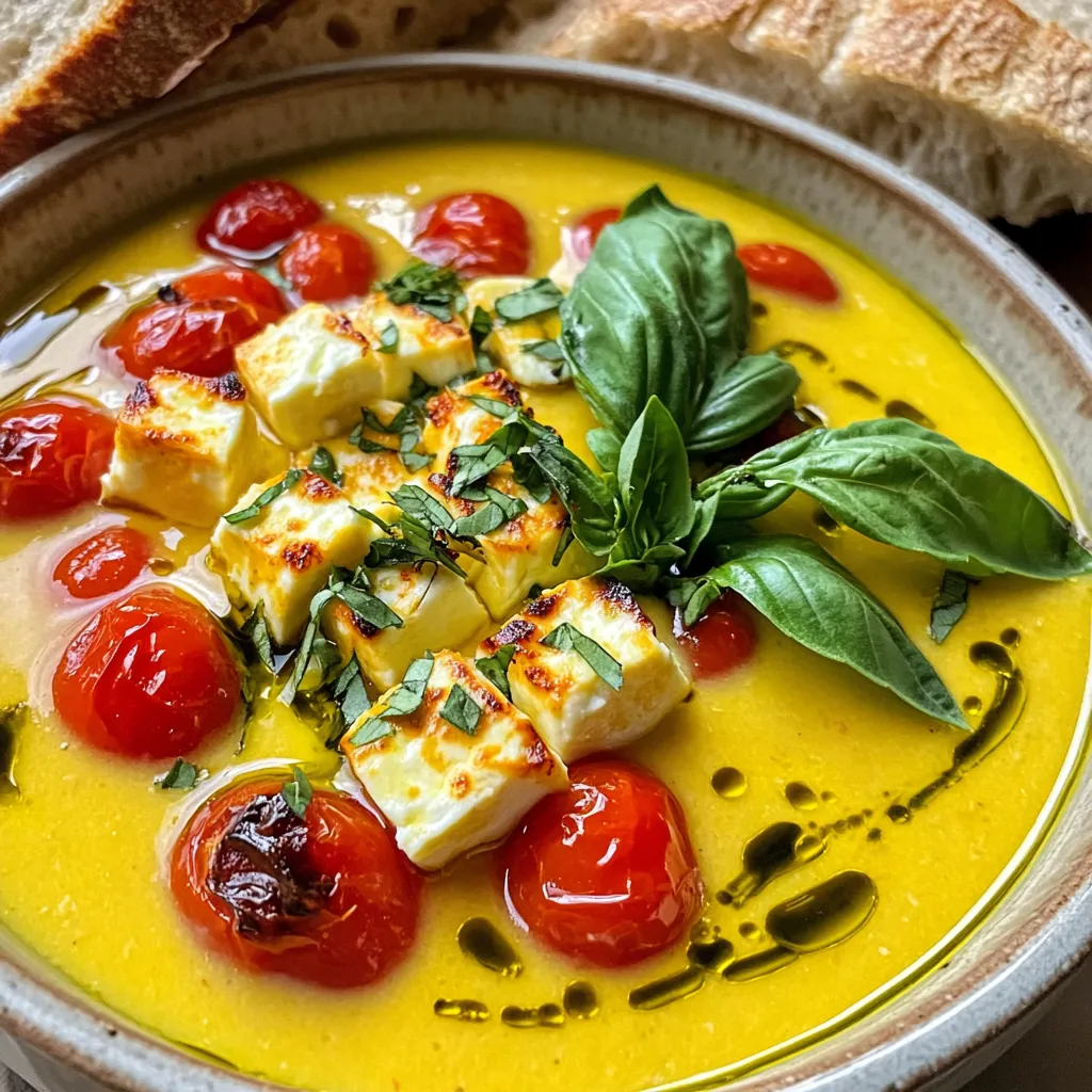 - 200g feta cheese, diced into cubes - 500g cherry tomatoes, halved - 4 cloves garlic, finely minced - 1 medium onion, finely diced Feta cheese gives this soup its creamy base. Use high-quality feta for the best taste. Cherry tomatoes add sweetness and color. The garlic and onion bring depth to the flavor. - 1 tablespoon extra-virgin olive oil - 2 cups vegetable broth - 1 teaspoon dried oregano - 1 teaspoon red pepper flakes (optional for added spice) - Salt and freshly ground black pepper to taste - ½ cup heavy cream (or substitute with coconut cream for a lighter alternative) Olive oil helps the ingredients roast well. Vegetable broth adds a rich layer of flavor. Oregano and red pepper flakes can boost the taste. Adjust salt and pepper to your liking. The cream makes the soup rich and smooth. - Fresh basil leaves for garnish - Additional toppings like croutons or cheese Fresh basil adds a bright touch to the soup. You can also use croutons for crunch or extra cheese for creaminess. These toppings make your dish look and taste even better. First, set your oven to 200°C (400°F). This heat helps the tomatoes burst and the feta to melt. Next, gather your ingredients. You need: - 500g cherry tomatoes, halved - 200g feta cheese, diced into cubes - 4 cloves garlic, finely minced - 1 medium onion, finely diced - 1 tablespoon extra-virgin olive oil - 1 teaspoon dried oregano - 1 teaspoon red pepper flakes (optional) - Salt and freshly ground black pepper to taste Combine the halved cherry tomatoes, cubed feta, minced garlic, and diced onion in a large baking dish. Drizzle the olive oil over the top. Add the oregano, red pepper flakes, and salt. Toss everything together. Now, place the baking dish in your preheated oven. Roast for about 25-30 minutes. You want the tomatoes to burst and the feta to turn golden. The aroma will fill your kitchen, making your mouth water. Once roasted, take the dish out of the oven carefully. Transfer the hot mixture into a blender. Pour in 2 cups of vegetable broth and add ½ cup of heavy cream. Blend on high speed until smooth. Taste the soup and add more salt or pepper if you want. Pour the blended soup back into a pot. Heat it over medium-low for about 5 minutes. Stir it gently so it heats evenly. Serve your creamy soup hot, topped with fresh basil leaves. Enjoy with crusty bread or crackers for a delightful meal! Seasoning is key to great soup. Salt brings out the flavors. You want to taste every ingredient! Black pepper adds warmth. If you like spice, add red pepper flakes or a dash of hot sauce. Remember, you can always add more seasoning, but you can’t take it out once it’s in. So, start small and taste as you go. For a smooth soup, blend it well. I recommend using a high-speed blender. If you want a creamier texture, add heavy cream or try coconut cream. Coconut cream is a lighter choice and adds a unique flavor. If you want a thicker soup, let it simmer longer after blending. The longer it cooks, the thicker it gets. This soup pairs well with crusty bread. A fresh baguette is perfect for dipping. You can also serve it with crunchy crackers or a simple salad. For a nice touch, drizzle some olive oil on top before serving. Garnish with fresh basil leaves to add color and flavor. A sprinkle of cheese can add richness too. Enjoy your meal! {{image_4}} To make this soup lighter, you can use different creams. Instead of heavy cream, try coconut cream. It adds a nice flavor and cuts calories. If you want to lower sodium, use low-sodium vegetable broth. You still get great taste without too much salt. You can boost the flavor with fresh herbs. Basil is great, but try adding thyme or rosemary, too. They bring new tastes to your soup. For more protein, mix in cooked chicken or chickpeas. This makes the soup heartier and more filling. Make this soup a full meal by adding crusty bread or a salad. You can also serve it cold on hot days. Just blend it well and chill in the fridge. Cold soup can be refreshing and tasty, perfect for summer. To keep your soup fresh, place it in an airtight container. Store it in the fridge. This soup stays good for about 3 to 5 days. Make sure it cools down before you seal it up. You can reheat the soup on the stove or in the microwave. If you use the stove, warm it over medium heat. Stir it often to keep it from sticking. For the microwave, heat it in short bursts. Stir in between to keep it smooth. This helps maintain the creamy texture. If you want to freeze the soup, let it cool first. Pour it into freezer-safe containers. Leave some space at the top for expansion. The soup can last up to 3 months in the freezer. When you’re ready to eat, thaw it in the fridge overnight. Reheat it on the stove as mentioned above. Enjoy your tasty meal! Yes, you can make this soup vegan. Here’s how: - Replace feta cheese with firm tofu. - Use coconut cream instead of heavy cream. - Ensure your vegetable broth is vegan-friendly. These swaps keep the flavor rich and creamy. To add heat, try these ingredients: - Add more red pepper flakes. - Mix in chopped fresh chili peppers. - Include a dash of hot sauce. These options will give your soup a nice kick. This soup pairs well with: - Crusty bread for dipping. - Crunchy crackers for texture. - A fresh salad for balance. These sides make your meal complete and delicious. This blog post covered the key ingredients and steps for making TikTok Feta and Tomato Soup. You learned about the main components, seasoning, and garnishes that elevate the dish. I shared tips to perfect the flavor and achieve the right texture. Remember, variations can make the soup even better. Storing, reheating, and serving suggestions are crucial for enjoying every last bite. Ultimately, this soup is easy to make and customize. I hope you feel inspired to create your own delicious version. Enjoy your cooking!