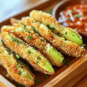 For the crispy Parmesan avocado fries, you will need: - 2 ripe avocados, cut into wedges - 1 cup panko breadcrumbs - 1/2 cup finely grated Parmesan cheese - 1 teaspoon garlic powder - 1 teaspoon smoked paprika - 1/2 teaspoon salt - 1/4 teaspoon freshly ground black pepper - 2 large eggs, thoroughly beaten - Cooking spray This recipe is vegetarian-friendly. However, it does contain eggs and cheese. If you are vegan, this recipe may not suit you. The eggs help the coating stick to the avocado. The Parmesan adds a salty, nutty flavor. If you need to swap ingredients, here are some ideas: - Use nutritional yeast instead of Parmesan for a vegan option. - Substitute regular breadcrumbs for panko if needed, though panko gives a better crunch. - Try using different spices, like cayenne pepper for heat or dried herbs for extra flavor. Feel free to get creative! First, set your air fryer to 400°F (200°C). Preheating is key for crispy fries. This step helps the fries cook evenly. It only takes a few minutes, but it makes a big difference. Now, let's prepare the coating. In a shallow bowl, mix these ingredients: - 1 cup panko breadcrumbs - 1/2 cup finely grated Parmesan cheese - 1 teaspoon garlic powder - 1 teaspoon smoked paprika - 1/2 teaspoon salt - 1/4 teaspoon black pepper Stir until everything blends well. In another bowl, beat 2 large eggs until smooth. This will help the coating stick to the avocado. Take each avocado wedge and dip it in the egg. Let any extra egg drip off. Next, roll it in the breadcrumb mixture. Make sure to press down gently so the coating sticks well on all sides. Place the coated avocado fries in the air fryer basket. Arrange them in a single layer without touching. This helps them cook evenly and get nice and crispy. Lightly spray the tops with cooking spray. This step boosts their crunchiness. Now, air fry the fries for 10-12 minutes. Keep an eye on them, and shake the basket halfway through. When they turn golden brown, they are ready! Carefully take them out and let them cool on a wire rack. This gives them the best texture. Enjoy your crispy Parmesan avocado fries! To make your Parmesan avocado fries crispy, follow these steps: - Use ripe avocados for the best texture. - Choose panko breadcrumbs over regular ones. They add extra crunch. - Lightly spray the fries with cooking spray before air frying. This helps them brown. - Make sure the fries don’t touch in the air fryer. This keeps air flowing around them. Serve these fries hot for the best taste. Here are some great ideas: - Pair them with spicy marinara or creamy ranch dressing for dipping. - Add a sprinkle of chili flakes for a kick. - Garnish with fresh parsley to add color and flavor. - Serve on a stylish platter to impress your guests. Avoid these pitfalls to ensure perfect fries: - Don’t skip the egg dip. It helps the coating stick well. - Avoid overcrowding the air fryer. This leads to soggy fries. - Don’t rush the cooking. Ensure they get to a golden brown. - Let the fries cool on a wire rack. This keeps them crispy longer. {{image_4}} You can switch up the coating for more fun. Instead of panko and Parmesan, try these options: - Cornmeal: It gives a crunch and a unique taste. - Crushed nuts: Almonds or walnuts add a rich flavor. - Coconut flakes: This gives a sweet twist and a tropical vibe. These coatings can change the texture and taste of your avocado fries. Each offers a new way to enjoy this tasty treat. If you like heat, spice up your fries! Here’s how to make them spicy: - Add cayenne pepper to the breadcrumb mix for heat. - Try chili powder for a smoky kick. - Include jalapeños in the dipping sauce for an extra layer of flavor. These spices will make your fries exciting. Adjust the amount to match your heat level. You can make these fries vegan easily! Here’s what to do: - Replace eggs with flaxseed meal mixed with water. Use 1 tablespoon of flaxseed with 3 tablespoons of water and let it sit for a few minutes to thicken. - Use nutritional yeast instead of Parmesan for a cheesy taste without dairy. - Opt for a plant-based cooking spray to keep everything vegan-friendly. These changes keep the essence of the dish while making it suitable for everyone. To store leftover fries, let them cool completely first. Place the fries in an airtight container. This keeps them fresh and prevents them from becoming soggy. You can store them in the fridge for up to 2 days. Make sure to label the container with the date. If you have a lot, consider using smaller containers for easy access. To reheat your fries, use the air fryer again. Preheat it to 350°F (175°C). Arrange the fries in a single layer in the basket. Heat them for about 5 to 7 minutes. This method helps restore their crispiness. You can also use a regular oven. Set it to 375°F (190°C) and bake for 8 to 10 minutes. Both methods work well and keep the fries tasty. If you want to freeze the fries, do it before cooking them. After coating the avocado wedges, place them on a baking sheet in a single layer. Freeze them for about 1 hour until they are firm. Once frozen, transfer the fries to a freezer bag. Label the bag with the date. They can stay in the freezer for up to 3 months. When you’re ready to cook, you can air fry them straight from the freezer. Just add a couple of extra minutes to the cooking time. Yes, you can. If you don't have an air fryer, you can bake these fries in the oven. Preheat your oven to 425°F (220°C). Place the coated avocado wedges on a baking sheet lined with parchment paper. Bake for about 15-20 minutes. Flip them halfway through for even cooking. They may not get as crispy, but they will still taste great! Many delicious sauces go well with these fries. Here are a few ideas: - Spicy marinara sauce for a zesty kick. - Creamy ranch dressing for a smooth dip. - Chipotle sauce for some heat. - Garlic aioli for a rich flavor. Feel free to mix and match based on your taste! Parmesan avocado fries can be a healthy snack. Avocados provide healthy fats and fiber. The Parmesan cheese adds protein and calcium. However, they are still fried, which means they have some calories. Enjoy them in moderation. You can also bake them to cut down on fat! This blog post showed you how to make tasty Parmesan avocado fries. You learned about essential ingredients and how to prepare them. I shared tips for keeping them crispy and serving them right. You also explored fun twists and ways to store leftovers. Remember, cooking can be simple and fun. Try these ideas and enjoy your fries! Make them your own, and don’t be afraid to experiment. Happy cooking!