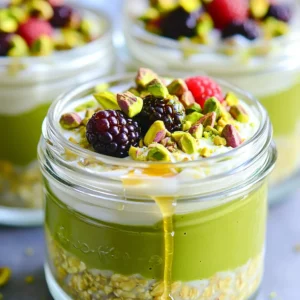 - 1 cup rolled oats - 1 tablespoon matcha powder - 2 cups almond milk (or your choice of milk) - 2 tablespoons honey or maple syrup - 1/2 cup plain Greek yogurt - 1/4 cup pistachios, shelled and roughly chopped - 1/4 teaspoon vanilla extract - A pinch of salt - Fresh berries for topping (optional) When I make pistachio matcha overnight oats, I love how simple and healthy it is. The key ingredients blend together for a creamy, tasty breakfast. First, the rolled oats give a hearty base. Next, matcha powder adds a bright green color and a unique flavor. I use almond milk, but you can choose any milk you like. Then, I sweeten it with honey or maple syrup. The Greek yogurt adds creaminess and protein, making these oats filling. Don't forget the pistachios! They add a nice crunch and flavor. A dash of vanilla extract and a pinch of salt enhance all the tastes. Finally, fresh berries on top make it look great and add extra flavor. With these ingredients, you can create a dish that is not just healthy but also fun to eat. Enjoy your delicious start to the day! - Start with a large bowl. - Add 1 cup rolled oats. - Mix in 1 tablespoon matcha powder. - Sprinkle a pinch of salt. - Use a whisk to mix well. - Make sure the matcha blends evenly. - This gives the oats a nice green color. - In another bowl, add 2 cups almond milk. - Stir in 2 tablespoons honey or maple syrup. - Add 1/2 cup plain Greek yogurt. - Mix in 1/4 teaspoon vanilla extract. - Whisk until the mixture is smooth. - This step creates a creamy base. - Pour the wet mixture into the dry bowl. - Stir gently but thoroughly to combine. - Fold in 1/4 cup roughly chopped pistachios. - Save a few pistachios for topping later. - Transfer everything to jars or keep it in the bowl. - Cover tightly to keep air out. - Refrigerate for at least 4 hours or overnight. - This soaking time allows flavors to develop. To make your pistachio matcha overnight oats shine, consider these tips: - Use Clear Glass Jars: Serving in clear jars shows off the green color and the texture of the oats. - Add Berries: Fresh berries on top add flavor and color. They make the dish pop visually and taste-wise. - Layering: Try layering the oats with yogurt or berries for an appealing look. Sometimes, you may find your oats too thick. Here’s how to fix that: - Add Almond Milk: If your oats seem dense, add a splash of almond milk. Stir well until you reach your desired texture. - Stir Before Serving: Always stir the oats before serving. This helps to mix the flavors and gives a creamy feel. Pistachios and matcha each bring great health benefits: - Pistachios: These nuts are rich in healthy fats, protein, and fiber. They help keep you full longer and support heart health. - Matcha Green Tea: Matcha provides powerful antioxidants. It boosts metabolism and can enhance focus. Enjoy making your breakfast not just tasty but also healthy! {{image_4}} You can take your pistachio matcha overnight oats to new heights. A sprinkle of cinnamon or cardamom adds warmth and depth. These spices pair well with matcha's earthy taste. You can also try flavored yogurt. Vanilla or coconut yogurt adds a nice twist. It brings extra creaminess and a hint of sweetness. If you prefer a dairy-free option, almond milk is great. You can also use oat milk or coconut milk for a different flavor. Each milk brings a unique twist to the dish. For a vegan option, swap Greek yogurt for plant-based yogurt. This keeps your recipe creamy without dairy. Toppings add fun and texture to your oats. Try other nuts like almonds or walnuts for a crunch. Seeds like chia or hemp can boost nutrition, too. Fresh fruit is essential for balance. Berries, banana slices, or diced mango work well. They add color and sweetness. To keep your pistachio matcha overnight oats fresh, choose the right container. Glass jars work well. They let you see the layers and colors. Make sure they have tight lids to keep air out. This helps keep the oats moist and tasty. You can store these oats in the fridge for up to 3 days. They stay good, but the texture may change. If they get too thick, just add a splash of almond milk before eating. Freezing your overnight oats is a great option. Yes, you can freeze them! Just place the oats in an airtight container. Leave some space at the top, as they will expand when frozen. They can last up to 2 months in the freezer. When you want to eat them, take them out and let them thaw in the fridge overnight. For best results, reheat in the microwave or on the stove. Add a bit of milk while warming to keep the texture smooth and creamy. Enjoy your delicious breakfast even when it’s frozen! Yes, you can use instant oats. However, they may absorb liquid faster. This can make your overnight oats mushy. Rolled oats hold their shape better and give a nice texture. If you prefer instant oats, reduce the soaking time. Try letting them soak for about 2 hours instead of overnight. Pistachio matcha overnight oats last about 3 to 5 days in the fridge. Store them in airtight containers to keep them fresh. Make sure to check for any off smells or changes in texture before eating. If you notice anything unusual, it's best to toss them for safety. You can use regular yogurt or dairy-free options like coconut yogurt. Silken tofu also works well for a creamy texture. These substitutes still give your oats a nice flavor and creaminess. Adjust the sweetness, if needed, based on your choice. You learned how to make delicious pistachio matcha overnight oats. We covered ingredients, prep steps, and storage tips. These oats are easy to make and packed with nutrients. Experiment with flavor variations or toppings that you love. This dish is perfect for breakfast or a snack. Enjoy every creamy bite and feel good about your healthy choice. Your journey to tasty, nutritious meals starts here. Keep exploring new flavors and enjoy the benefits of good food.