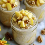- 1 cup rolled oats - 1 ½ cups unsweetened almond milk (or other milk alternatives) - ¼ cup Greek yogurt (optional) - 1 tablespoon maple syrup - ½ teaspoon ground cinnamon - ¼ teaspoon ground nutmeg - 1 teaspoon pure vanilla extract - 1 medium apple, diced (I recommend Granny Smith or Honeycrisp) - 1 tablespoon chia seeds - Chopped walnuts or pecans - Extra apple slices for garnish These ingredients bring the taste of apple pie to your breakfast. First, we have the rolled oats. They form the base and add a nice texture. Almond milk makes the oats creamy. You can use any milk you like, even cow's milk. Next, for that apple pie flavor, we mix in maple syrup, cinnamon, nutmeg, and vanilla. These spices are key. They add warmth and sweetness, just like in a classic pie. Don’t forget the apple! Diced apples give a crunchy bite and sweetness. I suggest Granny Smith for a tart taste or Honeycrisp for a sweeter flavor. Chia seeds are great too. They add a boost of nutrition and help thicken the oats. Finally, we can top our oats with chopped walnuts or pecans. They add a nice crunch. Extra apple slices make for a pretty garnish and offer more flavor. Gather these ingredients, and you're ready to make a delicious and easy breakfast! To start, grab a mixing bowl. Combine 1 cup of rolled oats, 1 ½ cups of almond milk, and 1 tablespoon of chia seeds. Use a whisk or spoon to stir well. Ensure everything is mixed nicely. This base is the heart of your dish. Next, it's time for the fun part! Add in 1 diced apple, 1 tablespoon of maple syrup, ½ teaspoon of ground cinnamon, ¼ teaspoon of nutmeg, and 1 teaspoon of pure vanilla extract. Stir until all the flavors blend together. You want each bite to burst with taste. If you like your oats creamy, this step is for you. Fold in ¼ cup of Greek yogurt gently. This adds a rich texture and makes your oats feel special. It’s not a must, but trust me, it elevates the dish! Now, divide the mixture into two jars or containers. Make sure they have tight lids. Seal them up and place them in the refrigerator. Let them chill overnight or for at least 4 hours. This helps the oats soak up the milk and flavors. In the morning, take out your jars. Stir the oats well. If they seem too thick, add a splash of almond milk to reach your desired texture. For a crunchy finish, top with chopped walnuts or pecans. You can also add extra apple slices for a lovely garnish. To make the best apple pie overnight oats, use fresh, crisp apples. I love Granny Smith or Honeycrisp for their great flavor. You can also adjust the maple syrup to fit your taste. If you prefer it sweeter, add a bit more syrup. For a lovely presentation, serve your oats in clear jars. This way, you can show off the beautiful layers. A sprinkle of cinnamon on top adds a nice touch. You can also drizzle extra maple syrup for that sweet finish. To balance the sweet and tart, consider adding a pinch of salt. It really brings the flavors together! You can also try different nuts like almonds or pecans. The added crunch makes your oats even better. {{image_4}} You can change the fruit in your oats. If you want a twist, try pears or peaches. They add sweetness and taste great. You can also mix in nut butter, like almond or peanut. This gives a rich flavor that pairs well with the oats. If you need dairy-free oats, swap Greek yogurt for coconut yogurt. This keeps it creamy without dairy. For the milk, you can choose oat milk or soy milk. Both options work well and taste delicious. For a cozy fall flavor, add pumpkin spice to your oats. It brings warmth and a nice aroma. You can also toss in dried cranberries for a festive touch. They add a pop of color and a bit of tartness. Store your overnight oats in airtight containers in the refrigerator. This keeps them fresh and tasty. They are best consumed within 3-5 days for optimal freshness. After that, the flavors may fade. Freezing is not recommended for overnight oats. The texture changes and may become mushy. Only prepare and store for short-term use. This way, you can enjoy the best taste and texture. These oats are ideal served cold. If you like them warm, you can heat them in the microwave. Just stir well and adjust the consistency with a splash of milk before serving. This helps make every bite delicious! Yes, use plant-based milk and omit Greek yogurt. This simple switch makes it easy to enjoy a vegan version. Almond, soy, or oat milk all work well. They typically last in the fridge for up to 5 days. This means you can make a batch and enjoy them throughout the week. Just remember to keep them sealed in jars. Quick oats will work but may result in a mushier texture. Rolled oats soak up the liquid better, keeping a nice bite. If you prefer a softer texture, go ahead and use quick oats. Fresh fruits, seeds, coconut flakes, and additional spices. You can mix and match to find your favorite toppings. Try bananas, berries, or even a sprinkle of cocoa powder for a treat. Yes, you can prep for the week and store them in the fridge. Just make sure to keep them in airtight containers. This way, you can grab them each morning and enjoy a quick, healthy meal. This guide covered making delicious overnight oats with simple ingredients. You learned about the base, flavoring, optional creaminess, and storage tips. Plus, we explored fun variations and creative serving ideas. Embrace the chance to customize your oats. Experiment with flavors and toppings to suit your taste. Overnight oats are a quick, healthy breakfast option you can enjoy every day. Get creative, and happy prepping!