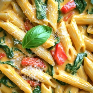 - 12 oz (340g) pasta (penne or farfalle) - 2 roasted red bell peppers, diced - 2 cups vegetable broth To make this dish, you need just a few main ingredients. First, choose your pasta. Penne or farfalle work great here. Both types soak up the sauce well. Next, grab two roasted red bell peppers. These add a sweet and smoky flavor. Finally, you need two cups of vegetable broth. This broth gives your pasta a rich taste. - 1 cup heavy cream or coconut cream - 1 cup grated Parmesan cheese (optional) For creaminess, you have two choices. You can use heavy cream for a rich texture. If you want a dairy-free option, coconut cream is perfect too. It brings a sweet note to the dish. You might also sprinkle grated Parmesan cheese on top. This adds a savory touch. - 1 medium onion, finely chopped - 3 cloves garlic, minced - 1 teaspoon smoked paprika - 1/2 teaspoon red pepper flakes (or to taste) - Salt and pepper, to taste Aromatics make your dish fragrant. Start with one medium onion, finely chopped. Then add three cloves of minced garlic. These two ingredients create a wonderful base. Next, include one teaspoon of smoked paprika for depth. If you like heat, add red pepper flakes. Use half a teaspoon, or more if you prefer it spicy. Don’t forget salt and pepper to taste! These seasonings balance all the flavors. This simple list of ingredients creates a tasty one-pot meal. You can mix and match based on your taste. Now, let's get cooking! Start by heating a drizzle of olive oil in a large pot over medium heat. Add the finely chopped onion and minced garlic. Sauté them together for about 3 to 4 minutes. Stir often until the onion becomes soft and glossy. This step builds a flavorful base for your dish. Next, mix in the diced roasted red bell peppers. Let them cook with the onion and garlic for another 2 to 3 minutes. This allows the sweet flavors of the peppers to blend well. You will notice a lovely aroma in your kitchen. Now, add the dry pasta to the pot. Make sure it mixes well with the onion and pepper blend. Pour in the vegetable broth, ensuring the pasta is fully submerged. Bring the mixture to a gentle boil. This will help the pasta absorb all the flavors. Once the pot is boiling, reduce the heat to low and cover it. Allow the pasta to simmer for 10 to 12 minutes. Stir occasionally to keep the pasta from sticking together. This helps achieve the perfect al dente texture. When the pasta is cooked, stir in the heavy cream or coconut cream. Add in the smoked paprika, red pepper flakes, and chopped spinach. Cook for another 2 to 3 minutes. The spinach will wilt, and the sauce will thicken to a creamy consistency. Taste your dish and adjust with salt and pepper as needed. If you want a thinner sauce, add a splash more vegetable broth. Once you have the flavors just right, remove the pot from heat. Serve the pasta hot, garnishing with fresh basil leaves and grated Parmesan cheese if you like. - Ensuring pasta doesn't stick: Stir the pasta often while it cooks. This keeps it from clumping. After adding the broth, make sure the pasta is fully submerged. The steam helps to cook it evenly. - Adjusting sauce thickness: If the sauce is too thick, add a splash of broth. Stir well to blend. For a thicker sauce, let it simmer a little longer. The cream will help make it rich and creamy. - Additional spices or herbs to consider: You can add fresh herbs like thyme or oregano. These bring a fresh taste. A pinch of cayenne adds heat if you like spice. You can also try a squeeze of lemon juice for brightness. - Plating techniques for an appealing look: When serving, twirl the pasta on a fork and place it in the center of the plate. This creates height. Drizzle some sauce over the top for a shiny finish. Garnish with whole basil leaves to add color. A sprinkle of Parmesan cheese finishes the dish nicely. {{image_4}} You can easily change the pasta. Try gluten-free options like chickpea or brown rice pasta. These choices are tasty and perfect for those with dietary needs. For the cream, you can swap heavy cream for coconut cream or cashew cream. This makes the dish lighter while still creamy. These alternatives add a lovely flavor. To boost protein, add chicken, shrimp, or tofu to your dish. Cook them in the pot before adding the pasta. This gives your meal more depth and makes it more filling. You can also add more vegetables. Mushrooms or zucchini work well. Just slice them and toss them in with the onions. They will add color, flavor, and nutrition. If you like heat, adjust the red pepper flakes to your taste. Start with a little and add more if you want. This way, you control the spice level. You can also add hot sauce or chili oil. A few drops can make the dish pop with flavor. Just remember, it’s easy to add more heat, but hard to take it away! To store leftovers, let the pasta cool first. Place it in an airtight container. You can keep it in the fridge for up to three days. Make sure to label the container with the date. This helps you keep track of freshness. When you are ready to eat again, reheat the pasta gently. You can use the stove or microwave. For the stove, add a splash of vegetable broth to keep it creamy. Heat on low, stirring often. If using a microwave, cover the dish and heat in short bursts. Stir in between to warm it evenly. For long-term storage, you can freeze the pasta. Allow it to cool completely, then transfer it to a freezer-safe container. Make sure to leave some space for the pasta to expand. It can last for up to three months in the freezer. When you want to eat it, thaw it overnight in the fridge before reheating. Yes, you can make this dish vegan. For the cream, use coconut cream or any plant-based cream. Instead of Parmesan cheese, try nutritional yeast for a cheesy flavor without dairy. You can also add vegan cheese if you want a creamier texture. Cooking pasta in this recipe takes about 10 to 12 minutes. You want it to be al dente, which means it should be firm but cooked through. Stir it occasionally to keep it from sticking together. You can use fresh red peppers, but they will need more cooking. Chop them and sauté them with the onion and garlic for about 5 to 7 minutes. This softens them and brings out their sweetness. If you prefer, you can roast them in the oven for a smoky flavor. This pasta pairs well with a fresh green salad or garlic bread. You could also serve it with roasted vegetables or a light soup for a complete meal. A glass of white wine can enhance the flavors nicely too. This blog post guides you on making a creamy red pepper pasta. You learned about key ingredients like pasta, roasted peppers, and rich cream. I shared step-by-step instructions to help you sauté, mix, and simmer your dish. You also got tips for enhancing flavor and storing leftovers. With these insights, you can create your perfect pasta dish. Enjoy experimenting with flavors and textures to make it your own!