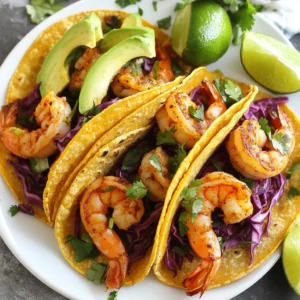 For these tasty tacos, you will need: - 1 lb. large shrimp, peeled and deveined - 2 tablespoons olive oil - 8 small corn or flour tortillas - 1 cup red cabbage, thinly shredded - 1 ripe avocado, sliced - Fresh cilantro leaves, for garnish - Lime wedges, for serving These ingredients are key to making your tacos fresh and flavorful. The shrimp adds a sweet touch, while the cabbage gives a nice crunch. To make the shrimp pop with flavor, gather these spices: - 1 tablespoon chili powder - 1 teaspoon ground cumin - 1 teaspoon garlic powder - 1 teaspoon smoked paprika - Sea salt and black pepper to taste - Juice of 2 fresh limes These spices create a zesty kick. The lime juice brightens the flavor and makes the shrimp shine. You can customize your tacos with these extras: - Diced tomatoes - Sliced jalapeños - Sour cream or Greek yogurt These toppings add more texture and flavor. Choose what you like best to make your tacos your own. {{ingredient_image_2}} Start by gathering your shrimp and a mixing bowl. Add 1 pound of peeled and deveined shrimp to the bowl. Pour in 2 tablespoons of olive oil. Then, sprinkle in 1 tablespoon of chili powder, 1 teaspoon of ground cumin, 1 teaspoon of garlic powder, and 1 teaspoon of smoked paprika. Squeeze the juice of 2 fresh limes into the bowl. Add a pinch of sea salt and black pepper. Mix everything well, so the shrimp get coated in that flavorful marinade. This step is key for a tasty taco. Now, cover the bowl with plastic wrap. Let the shrimp sit at room temperature for about 15-20 minutes. This short time helps the shrimp soak up all those great flavors. You will notice that the shrimp start to smell amazing as they marinate. Don’t rush this step; it makes a big difference in taste and texture. While the shrimp is marinating, you can prepare your toppings. Slice the avocado into thin wedges and set those aside. When the shrimp is ready, heat a non-stick skillet over medium-high heat. Once hot, add the shrimp in a single layer. Cook them for about 2-3 minutes on each side. You want them to turn bright pink and opaque. Be careful not to overcook them. Next, warm your tortillas. You can do this in a separate skillet or in the microwave. Heat them until they are soft and easy to fold. Now, it’s time to assemble your tacos! Place a handful of cooked shrimp on each tortilla. Top with shredded red cabbage and avocado slices. Finally, sprinkle fresh cilantro on top and serve with lime wedges. Enjoy every bite of your fresh and flavorful chili lime shrimp tacos! To make sure your shrimp stay tender, marinate them well. Use a mix of olive oil, lime juice, and spices. Let them sit for 15-20 minutes at room temperature. This time allows the flavors to soak in and helps tenderize the shrimp. Cook them just until they are bright pink. Overcooking can make them tough, so watch the clock. You can choose between corn or flour tortillas. Corn tortillas give a nice crunch and a classic taste. Flour tortillas are softer and easier to fold. Warm them up before adding the shrimp. You can heat them in a skillet or microwave. This step makes them more pliable and enhances their flavor. Make your tacos look great on the plate! Arrange the tacos on a colorful platter. Add extra cilantro on top for a pop of color. Place lime wedges around the tacos for a fresh touch. This not only adds flavor but also makes the dish more inviting. Enjoy the vibrant display as much as the taste! Pro Tips Marination Time: Allow the shrimp to marinate for at least 15-20 minutes to absorb the flavors and enhance tenderness. Don’t Overcook: Keep an eye on the shrimp while cooking; they should be bright pink and opaque. Overcooking can lead to a rubbery texture. Tortilla Warm Up: Warm tortillas in a skillet or microwave before serving to make them more pliable and enjoyable to eat. Fresh Garnish: Garnish with extra cilantro and lime wedges for a burst of freshness and color, making your tacos more appealing. {{image_4}} If you want to switch it up, try chicken or tofu. Both options work well with the same marinade. For chicken, use boneless breast or thighs. Cut the chicken into bite-sized pieces, then marinate it just like the shrimp. Cook it until it's juicy and golden. For tofu, use firm or extra-firm tofu. Press it to remove excess water, then cube it. Marinate and cook until crispy. You’ll enjoy a tasty meal with less effort. You can change the flavor to fit your mood. Add a touch of mango or pineapple for a sweet twist. Mix in fresh herbs like mint or basil. For a spicy kick, add jalapeños or chipotle peppers to the marinade. You can even switch the lime juice for orange or lemon juice. This gives a whole new taste to your tacos. Get creative and explore new flavors that excite your palate. While corn and flour tortillas are great, don’t stop there. Try lettuce wraps for a low-carb option. They add a fresh crunch and keep things light. You could also use soft pita bread for a unique twist. If you want something crunchy, look for taco shells made from corn. These add fun texture to your meal. Experiment with different shells to find your favorite combination. You can keep leftover shrimp tacos in the fridge. Place them in an airtight container. They will stay fresh for up to two days. If you have extra toppings, store them separately. This keeps everything fresh and tasty. To reheat shrimp tacos, you have a few options. Use a skillet over medium heat. Heat for about 2-3 minutes. Make sure the shrimp is hot, but do not overcook them. You can also microwave tacos for about 30 seconds. Check to see if they are warm enough. Freezing shrimp tacos is easy but best with caution. Cooked shrimp can freeze well for up to three months. Wrap each taco tightly in foil or plastic wrap. Place them in a freezer bag. When ready to eat, thaw in the fridge overnight. Reheat as mentioned above. However, I recommend freezing only the shrimp. Tortillas and toppings are best fresh. Yes, you can prep some parts ahead. You can marinate the shrimp a few hours before cooking. Just keep them in the fridge until you are ready to cook. You can also shred the cabbage and slice the avocado in advance. Just cover them to keep them fresh. However, cook the shrimp and warm the tortillas just before serving. This keeps everything tasty. If you don't have lime juice, you can use lemon juice. It gives a similar bright taste. You can also try vinegar, like apple cider vinegar, but use less. Vinegar is stronger, so a little goes a long way. If you want a different flavor, try orange juice. It adds sweetness to the dish. Chili Lime Shrimp Tacos have a mild spice level. The chili powder adds flavor without being too hot. If you like heat, you can add more chili powder or some chopped jalapeños. You could also serve them with hot sauce on the side for more kick. Adjust the spice to your taste for a perfect meal. Chili Lime Shrimp Tacos are a fun and tasty dish. You learned about the key ingredients and spices, and how to make and cook the shrimp. Tips for tender shrimp and great tortillas help you shine in the kitchen. You also found fun variations and storage tips. Try making these tacos at home. They are easy to customize and sure to impress! Enjoy your cooking adventure!
