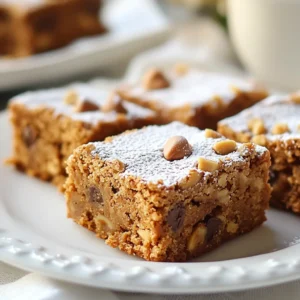 - 1 cup creamy peanut butter - 1 cup packed brown sugar - 2 large eggs - 1 teaspoon pure vanilla extract - 1/2 cup all-purpose flour - 1/2 teaspoon baking powder - 1/4 teaspoon salt - 1/2 cup semi-sweet or dark chocolate chips - 1/4 cup chopped peanuts (optional) To create the best peanut butter chocolate chip blondies, gather these simple ingredients. Each one plays a key role in making these treats soft and chewy. Creamy peanut butter gives a rich, nutty taste. It also adds moisture to keep the blondies chewy. Brown sugar sweetens the mix and adds a hint of caramel flavor. Next, you need large eggs. They help bind all the ingredients together. The pure vanilla extract adds a lovely aroma that brightens the flavor. For texture, we use all-purpose flour, baking powder, and salt. The flour gives structure, the baking powder helps them rise, and the salt balances the sweetness. Don't forget the semi-sweet or dark chocolate chips! They melt beautifully and create pockets of gooey goodness. If you want a little crunch, add chopped peanuts for extra texture. These ingredients come together to create a delightful treat that everyone will love. {{ingredient_image_2}} - Preheat your oven to 350°F (175°C). - Prepare a 9x9 inch baking pan by greasing it or lining it with parchment paper. - In a large bowl, combine 1 cup of creamy peanut butter and 1 cup of packed brown sugar. - Mix until smooth using a spatula or an electric mixer. - Crack in 2 large eggs and add 1 teaspoon of pure vanilla extract. - Mix these in well until the mixture is creamy. - In a separate bowl, sift together 1/2 cup of all-purpose flour, 1/2 teaspoon of baking powder, and 1/4 teaspoon of salt. - This helps to mix the dry ingredients well and adds air. - Gradually add the dry mix to the wet mix. - Use a spatula to gently fold them together until just combined. - Take care not to overmix, as this keeps the blondies soft. - Carefully fold in 1/2 cup of chocolate chips and 1/4 cup of optional chopped peanuts. - Pour the batter into the prepared baking pan. - Spread it out evenly with a spatula. - Bake in the preheated oven for 25-30 minutes. - The blondies are done when the edges turn golden brown. A toothpick in the center should come out clean or with a few moist crumbs. - After baking, cool the pan on a wire rack for about 10 minutes. - Once slightly cooled, transfer the blondies to the wire rack to cool completely. - Cut them into squares for serving. - Mix the wet ingredients gently. This keeps the blondies tender. - Watch for golden edges. They show the blondies are ready to come out. - For a lovely look, serve on a decorative plate. - A light dusting of powdered sugar adds charm. You can also drizzle melted chocolate for flair. - Pair these blondies with a cold glass of milk. Coffee also works well for an adult touch. - Try serving with ice cream or fresh fruit for a sweet treat. Pro Tips Use Room Temperature Ingredients: Ensure your eggs and peanut butter are at room temperature for easier mixing and a smoother batter. Check for Doneness: Avoid overbaking by checking your blondies a few minutes before the suggested time; they should be slightly underbaked for a fudgy texture. Let Them Cool Completely: Allow the blondies to cool fully before cutting to achieve clean edges and prevent them from falling apart. Experiment with Mix-ins: Feel free to add your favorite nuts, dried fruits, or even swirls of caramel for a unique twist on this classic recipe. {{image_4}} You can make your blondies even better by adding chopped nuts. Walnuts or pecans work great. Just mix in about 1/4 cup of nuts when you add the chocolate chips. This gives your blondies a nice crunch. It also adds a rich, nutty flavor that pairs well with peanut butter. Change up your chocolate chips for a fun twist! You can use white chocolate chips or even milk chocolate. Each type brings a different taste. White chocolate adds a sweet creaminess. Milk chocolate gives a classic, sweet flavor. Try mixing different types for a fun blend! Want to make your blondies stand out? Add a dash of cinnamon or sea salt. A little cinnamon adds warmth and depth. It pairs well with the peanut butter. Sea salt can enhance the sweetness of the chocolate. Just sprinkle a bit on top before baking. These simple changes can take your blondies to the next level! To store your peanut butter chocolate chip blondies, keep them in an airtight container. You can place them at room temperature for up to three days. This way, they stay soft and chewy. If you want to keep them for longer, refrigeration is a good option. Place the blondies in the fridge, and they can last for up to a week. Just remember to bring them back to room temperature before enjoying. Freezing blondies is simple and great for long-term storage. First, let them cool completely. Then, wrap each blondie tightly in plastic wrap. Place them in a freezer-safe bag or container. They can last for up to three months in the freezer. When you're ready to enjoy, take a blondie out and let it thaw at room temperature. For the best taste, you can warm them in the microwave for a few seconds. This will bring back their soft, gooey goodness. To check for doneness, use a toothpick. Insert it into the center of the blondies. If it comes out clean or with a few moist crumbs, they are ready. The edges should look golden brown. Be careful not to overbake them. Overbaked blondies can turn dry and crumbly. Yes, you can use crunchy peanut butter. It will give your blondies a nice texture. The crunch adds a fun bite. The flavor will be similar, but the added nuts will enhance the taste. Blondies can last for about a week at room temperature. Keep them in an airtight container. If you store them in the fridge, they can last up to two weeks. Just make sure to cover them well to avoid drying out. Yes, you can make these blondies gluten-free. Simply swap the all-purpose flour for gluten-free flour. Many brands work well in baked goods. Just make sure to check the packaging for the best results. This blog covered how to bake delicious blondies. We went through the simple ingredients and step-by-step instructions. I shared baking and presentation tips to make your treats shine. You learned about fun variations and how to store your blondies. Experimenting with flavors can lead to great surprises. Remember, the best blondies are made with care and creativity. Enjoy your baking journey, and share these treats with friends!