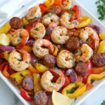 - 1 pound large shrimp, peeled and deveined - 1 pound smoked sausage, sliced - 1 red bell pepper, sliced - 1 yellow bell pepper, sliced - 1 large red onion, cut into wedges - 4 cloves garlic, minced - 3 tablespoons olive oil - 2 tablespoons Cajun seasoning - 1 teaspoon smoked paprika - Salt and black pepper, to taste - Fresh parsley, roughly chopped for garnish - Lemon wedges, for serving Each ingredient plays a key role in the dish. The shrimp should be large and fresh for the best taste. The smoked sausage adds a hearty flavor, while the bell peppers and onion bring sweetness and color. Use four cloves of garlic for a robust aroma. The olive oil helps everything brown nicely. Cajun seasoning is the star here, so don’t skimp. Smoked paprika adds depth, while salt and pepper enhance all flavors. You can switch things up if needed. Use chicken or turkey sausage for a lighter meal. If you want more heat, add cayenne pepper to the Cajun seasoning. For veggies, zucchini or asparagus work well too. If you don’t have fresh parsley, use dried or skip it. Lemon wedges are key for brightness, but lime can work too. {{ingredient_image_2}} Preheat your oven to 400°F (200°C). This helps the shrimp and sausage cook well. A hot oven gives a nice roast. Heat it up while you prepare the other ingredients. In a large bowl, combine the shrimp, sausage, and vegetables. Use 1 pound of shrimp that is peeled and deveined. Slice 1 pound of smoked sausage into pieces. Add sliced red and yellow bell peppers and cut a large red onion into wedges. Finally, mince 4 cloves of garlic and toss them in. This mix of flavors will make your dish pop! Drizzle 3 tablespoons of olive oil over the mixture. Next, add 2 tablespoons of Cajun seasoning and 1 teaspoon of smoked paprika. Don’t forget to add salt and black pepper to taste. Use your hands or a spatula to mix everything well. Make sure each piece is coated in oil and seasonings. This step is key for flavor! Bake the shrimp and sausage at 400°F (200°C). This high heat helps cook everything evenly. Aim for 20-25 minutes of baking time. This allows the shrimp to cook through and the sausage to heat up well. Look for the shrimp to turn pink and opaque. This change means they are cooked. The sausage should be hot throughout. Stir the mix halfway through. This helps with even cooking and caramelization. Spread the shrimp and veggies in one layer on the sheet pan. Avoid crowding the pan; this ensures all sides get roasted. Stirring halfway helps everything cook evenly. This simple step enhances the flavors and texture in each bite. Pro Tips Choose Your Sausage Wisely: Opt for a smoked sausage that complements the Cajun spices well. Chicken or turkey sausage is a lighter alternative that still provides great flavor. Don't Overcrowd the Pan: Spreading the shrimp and vegetables in a single layer allows for even roasting and caramelization, ensuring a perfectly cooked dish. Adjust the Spice Level: If you prefer a milder dish, reduce the amount of Cajun seasoning used or add it gradually until you reach your desired spice level. Fresh Herbs Make a Difference: Garnishing with freshly chopped parsley not only adds a pop of color but also enhances the dish's flavor profile. Don't skip this step! {{image_4}} To make your dish pop, use fresh herbs. Fresh parsley adds a bright touch. You can also try cilantro for a different twist. If you want more heat, add diced jalapeños or a dash of hot sauce. Lemon juice brightens the flavors too. Squeeze it over the dish before serving for a zing. Cook shrimp until they turn pink and opaque. This usually takes about 20 to 25 minutes. Be careful not to overcook them. Overcooked shrimp can become rubbery. Stir the mixture halfway through baking to ensure even cooking. This way, all the flavors blend nicely, giving you a tasty meal. Serve your dish on a large platter for a beautiful look. Sprinkle fresh parsley on top for color. Place lemon wedges around the platter. This makes it easy for guests to add a squeeze of lemon. For a fun touch, use colorful plates that match the vibrant veggies. Enjoy your meal! You can swap the shrimp for other proteins. Chicken breast works well and cooks nicely. You can also try firm white fish. For a vegetarian option, use tofu or tempeh. These options will still soak up the Cajun flavors. Feel free to change the veggies in this dish. Zucchini and cherry tomatoes add a fresh taste. Broccoli or snap peas can give you a nice crunch. You can even use sweet potatoes for a sweet touch. Just make sure your veggies cut evenly for even cooking. You can adjust the heat in this recipe. For a milder dish, use less Cajun seasoning. Adding a bit of honey can balance out the heat nicely. If you love spice, add cayenne pepper or hot sauce. This way, you can make it just right for your taste. Yes, you can use frozen shrimp. Just make sure to thaw them first. To thaw, place them in the fridge overnight or run them under cold water for a quick thaw. Using frozen shrimp may change the cooking time slightly. Check them often to avoid overcooking. To store leftovers, let the dish cool completely. Transfer it to an airtight container. Keep it in the fridge for up to three days. You can also freeze leftovers for up to three months. To reheat, use the oven for the best texture. Cajun shrimp and sausage go well with many sides. Here are some tasty options: - Rice: White or brown rice soaks up the flavors. - Cornbread: Sweet cornbread balances the spice. - Coleslaw: A crunchy slaw adds freshness. - Green salad: A light salad cools the heat. - Roasted vegetables: More roasted veggies add color and flavor. These sides will round out your meal and please your guests. In this blog post, I covered key ingredients, step-by-step instructions, and cooking details for a Cajun shrimp and sausage dish. I shared tips for enhancing flavor and presented fun variations, including protein and spice options. Remember, using fresh ingredients and perfect roasting techniques will make your meal shine. Enjoy cooking and feel free to mix things up! Your cooking journey is about trying new tastes and having fun.