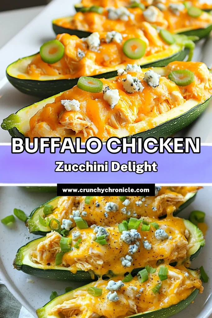 Discover a delicious twist on dinner with these Buffalo Chicken Zucchini Boats. This healthy buffalo chicken recipe features tender zucchinis stuffed with a creamy buffalo chicken filling, making it one of the best low-carb zucchini recipes around. Perfect for meal prep or a fun family dinner, these stuffed zucchini boats are sure to impress! Try this buffalo chicken dinner idea tonight! Save for later! #ZucchiniBoats #BuffaloChicken #LowCarbRecipes #HealthyEating