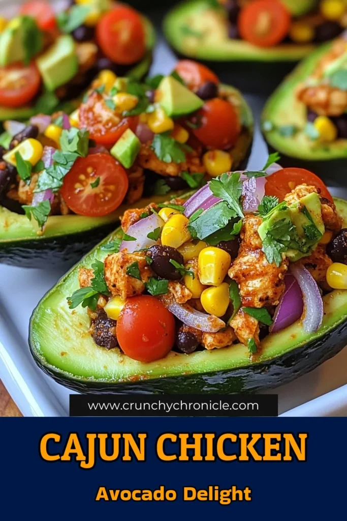 Discover the deliciousness of Cajun chicken stuffed avocados! This healthy avocado recipe combines tender shredded chicken and vibrant veggies, all seasoned with zesty Cajun spices. Perfect for quick chicken meals, these stuffed avocado ideas are not only tasty but also nutritious. Try this easy recipe for a delightful dinner that impresses. Save it now for tasty inspiration! #CajunChickenStuffedAvocados #HealthyRecipes #StuffedAvocadoIdeas #CajunSeasoningRecipes