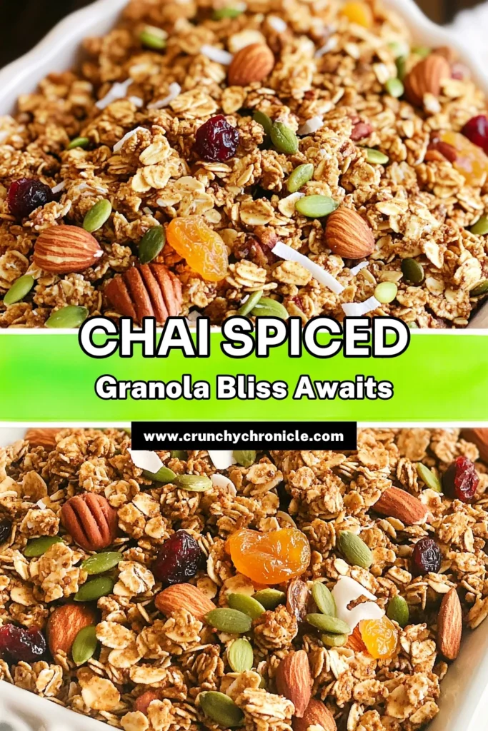 Get ready to savor the flavors of fall with this delicious Maple Chai Spiced Granola! Packed with wholesome oats, nuts, and a touch of warm spices, this recipe is perfect for breakfast or as a tasty snack. Follow our easy steps to create crunchy clusters that will satisfy your cravings. Click through for the full recipe and make your mornings delightful! #MapleGranola #HealthySnacks #GranolaRecipe #ChaiSpices