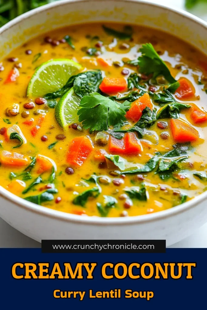 Discover the cozy comfort of Coconut Curry Lentil Soup, a delicious Vegan Lentil Soup Recipe that's perfect for any meal. This Creamy Coconut Milk Soup is not only rich and flavorful but also a Healthy Vegan Soup that's gluten-free and packed with nutrients. Make this gluten-free coconut curry for a hearty dinner that’s sure to impress. Don’t miss out on this delightful recipe—save it now! #CoconutCurryLentilSoup #VeganRecipe #HealthyCooking #GlutenFreeEats