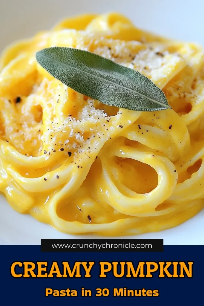 Indulge in this creamy pumpkin sage pasta that's perfect for fall! With its rich pumpkin puree pasta sauce and savory fettuccine, this pumpkin sage fettuccine recipe is one of the best easy creamy pasta dishes you can whip up. Ready in just 30 minutes, it's a comforting delight ideal for cozy nights. Don't miss out—save this creamy pumpkin pasta recipe for your next dinner! #FallPastaRecipes #PumpkinPureePastaSauce #EasyCreamyPastaDishes #PastaRecipes