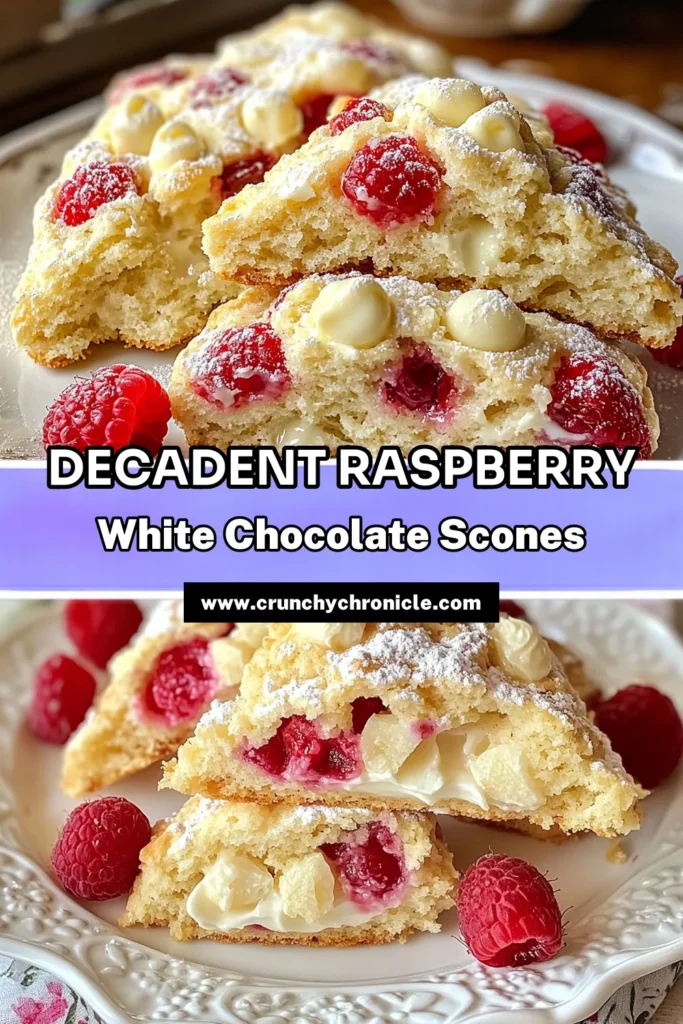Indulge in the deliciousness of Raspberry White Chocolate Scones with this easy scone recipe! Perfect for breakfast or a sweet treat, these homemade raspberry scones are bursting with fresh raspberries and rich white chocolate. Whip up these delightful white chocolate desserts for your next gathering or enjoy a cozy day at home. Get the recipe now and elevate your fresh raspberry baking ideas. Save this for your next baking adventure! #Scones #Baking #Desserts #Raspberry