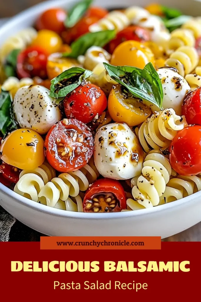 Discover the deliciousness of Balsamic Caprese Pasta Salad, the perfect summer pasta salad that combines fusilli pasta, cherry tomatoes, fresh mozzarella, and basil. This easy pasta salad with balsamic dressing is a crowd-pleaser and takes only 30 minutes to prepare. Enjoy a refreshing mozzarella basil salad at your next gathering! Save this recipe and bring vibrant flavors to your table. #PastaSalad #CapreseSalad #SummerRecipes #EasyRecipes