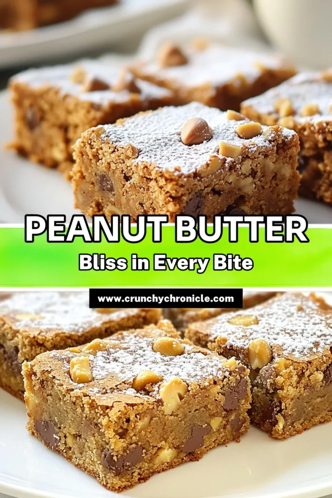 Indulge in these delicious peanut butter chocolate chip blondies that are sure to satisfy your sweet cravings! This easy blondie recipe combines creamy peanut butter and rich chocolate chips for the ultimate treat. Perfect as a homemade blondie dessert, these peanut butter blondies are simple to make and incredibly satisfying. Try this recipe today and enjoy every bite! Save it for later! #PeanutButterBlondies #ChocolateChipBlondies #EasyBlondieRecipe #PeanutButterDesserts