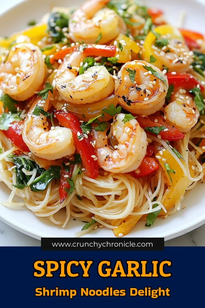Craving a delicious meal? Try this Spicy Garlic Shrimp Noodles recipe for an easy shrimp stir-fry that delights the taste buds! Packed with tender shrimp, vibrant bell peppers, and nutty rice noodles, this spicy noodle dish is a must-try. Perfect for a weeknight dinner, it's quick to make and bursting with flavor. Discover how simple it is to whip up this shrimp noodle recipe today! Save this for later! #ShrimpNoodles #SpicyNoodleDish #EasyShrimpStirFry #RiceNoodlesWithShrimp