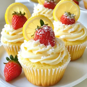 - 1 ½ cups all-purpose flour - 1 teaspoon baking powder - ½ teaspoon baking soda - ½ teaspoon salt - ½ cup unsalted butter - 1 cup granulated sugar - 2 large eggs - 1 teaspoon pure vanilla extract - ½ cup buttermilk - Zest of 1 large lemon - ¼ cup freshly squeezed lemon juice - 1 cup fresh strawberries For these Strawberry Lemonade Cupcakes, start with your dry ingredients. You will need flour, baking powder, baking soda, and salt. Measure each one carefully. Mix them well in a bowl, and set this aside. Next, gather your wet ingredients. Use unsalted butter, as it gives the best flavor. Add granulated sugar, eggs, vanilla extract, buttermilk, lemon zest, lemon juice, and fresh strawberries. The zest and juice add a bright flavor. Using fresh strawberries makes these cupcakes taste amazing. Make sure they are hulled and diced small. Enjoy mixing the ingredients! Each part plays a key role in making these cupcakes light and tasty. {{ingredient_image_2}} - Preheat the oven to 350°F (175°C). - Line a muffin tin with 12 cupcake liners. Start by heating your oven. This step is key to baking cupcakes that rise well. While the oven warms, line your muffin tin with cupcake liners. This keeps the cupcakes from sticking and makes cleanup easy. - Whisk together dry ingredients. - Cream butter and sugar. - Add eggs and flavorings. In a medium bowl, mix the dry ingredients. Combine the flour, baking powder, baking soda, and salt. Whisk them well, so there are no lumps. Then, grab a large bowl to cream your softened butter and sugar. Use an electric mixer on medium speed for about 3-4 minutes. The mix should be light and fluffy. Next, add eggs one at a time, mixing well after each. Finally, stir in the vanilla, buttermilk, lemon zest, and lemon juice. This blend creates a tasty and zesty base for your cupcakes. - Introduce the dry ingredients to the wet. - Fold in diced strawberries. - Fill cupcake liners and bake. Now, gently mix the dry ingredients into the wet mix. Stir slowly until just combined. It’s okay if some lumps remain. Next, fold in the diced strawberries. Be careful not to crush them; we want lovely bits of fruit. Once mixed, use a spoon or cookie scoop to fill each cupcake liner about two-thirds full. Then, place the muffin tin in the preheated oven. Bake for 18-20 minutes. To check if they are done, insert a toothpick in the center. If it comes out clean, they are ready! To ensure perfect doneness, always check your cupcakes a few minutes early. Insert a toothpick into the center of a cupcake. If it comes out clean, they are ready. If it has batter on it, bake for a couple more minutes. For cooling, let the cupcakes sit in the pan for about 5 minutes. This helps them firm up. Then, transfer them to a wire rack to cool completely. This step prevents sogginess and keeps them fluffy. Dusting with powdered sugar makes your cupcakes look fancy. Use a fine sieve to sprinkle it lightly on top. You can also add a pop of color with a garnish. Thin lemon slices or fresh strawberries on top add a lovely touch. For a fun twist, try adding mint leaves. They bring a fresh aroma and look great! You have choices for frosting. A lemon buttercream adds creaminess and a burst of flavor. It pairs well with the lemon in the cupcake. For a lighter option, serve cupcakes plain. The strawberry and lemon flavors shine through without frosting. Both options are delicious, so pick what you like best! Pro Tips Use Room Temperature Ingredients: Make sure your butter, eggs, and buttermilk are at room temperature to ensure a smooth batter and even baking. Don’t Overmix the Batter: Mixing just until combined helps keep the cupcakes light and fluffy. A few lumps are okay! Fresh Strawberries Work Best: Use ripe, fresh strawberries for the best flavor and texture in your cupcakes. Frozen strawberries can add excess moisture. Cool Completely Before Frosting: Allow the cupcakes to cool fully on a wire rack before adding any frosting to prevent it from melting. {{image_4}} You can change up your strawberry lemonade cupcakes by using different fruits. Raspberries or blueberries add a nice twist. They bring a tart kick and extra color. You can mix them in the batter just like strawberries. Another fun idea is to add extracts. Coconut or almond extract can give a unique taste. A few drops can enhance the overall flavor. You’ll find that these small changes make big impacts. If you need gluten-free options, you can use gluten-free flour. Many brands work well. Just check the package for the right amount to use. This keeps your cupcakes soft and tasty. For vegan cupcakes, swap the eggs with flax eggs. Combine one tablespoon of flaxseed meal with three tablespoons of water. Let it sit for a few minutes until it thickens. Use almond milk in place of buttermilk for a creamy texture. These swaps keep the spirit of the cupcake while meeting dietary needs. To keep your strawberry lemonade cupcakes fresh, use airtight containers. This helps prevent them from drying out. If you plan to eat them within a few days, store them at room temperature. For longer storage, the fridge works well, but be aware they may lose some fluffiness. These cupcakes stay fresh for about 3 to 4 days at room temperature. If stored in the fridge, they can last up to a week. If you freeze them, they can remain good for about 2 to 3 months. Just make sure to wrap them tightly to avoid freezer burn. Yes, you can make these cupcakes ahead of time. Bake them the day before and let them cool. Store them in an airtight container at room temperature. This keeps them fresh and tasty for your gathering. You can frost them just before serving for the best look. If you don't have buttermilk, you can make a quick substitute. Mix ½ cup of milk with 1 teaspoon of lemon juice or vinegar. Let this sit for about 5 minutes. This will give you a similar tangy taste as buttermilk. You can also use yogurt or sour cream mixed with water. To check if your cupcakes are done, insert a toothpick into the center of one. If it comes out clean or with just a few crumbs, they are ready. The tops should look golden and feel springy to the touch. Keep an eye on them as they bake to avoid overcooking. Yes, you can freeze these cupcakes. Make sure they are fully cooled. Place them in an airtight container or wrap them in plastic wrap. They can stay in the freezer for up to three months. Thaw them in the fridge before serving. This keeps them soft and moist. This blog post covered all you need to make delicious strawberry cupcakes. We went over the dry and wet ingredients, as well as step-by-step instructions for baking. I shared tips for perfecting your cupcakes and ways to store them. You can also explore fun variations to match your taste. Remember, baking can be a joy, so don't hesitate to experiment. Enjoy creating your sweet treats!