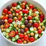 - 1 medium cucumber, diced into bite-sized pieces - 1 cup cherry tomatoes, halved - 1 red bell pepper, diced into small cubes - 1/4 red onion, finely chopped - 1/4 cup fresh parsley, roughly chopped - 1 can (15 oz) chickpeas, thoroughly drained and rinsed - 1/2 cup Kalamata olives, pitted and sliced into rings - 1/2 cup feta cheese, crumbled into small pieces - Extra parsley sprigs for decoration - A sprinkle of crumbled feta on top Start by gathering all your ingredients. You will need: - 1 can (15 oz) chickpeas, drained and rinsed - 1 cup cherry tomatoes, halved - 1 medium cucumber, diced - 1 red bell pepper, diced - 1/4 red onion, finely chopped - 1/2 cup Kalamata olives, sliced - 1/2 cup feta cheese, crumbled - 1/4 cup fresh parsley, chopped In a large mixing bowl, add the chickpeas, halved cherry tomatoes, diced cucumber, diced red bell pepper, and chopped red onion. Make sure to mix these well. This is where the salad starts to come together. Next, fold in the sliced Kalamata olives and crumbled feta cheese gently. You want to keep the olives and feta from breaking apart too much. This way, you keep the flavors strong and distinct. Use a large spoon to mix everything together. You will see all those vibrant colors blend beautifully. Now, let’s make a simple dressing. In a small bowl, whisk together: - 3 tablespoons extra virgin olive oil - 2 tablespoons fresh lemon juice - 1 teaspoon dried oregano - Sea salt and freshly cracked pepper Whisk until well combined. The dressing should be bright and fragrant. Once it's ready, drizzle it over your salad mixture. Toss everything gently with a large spoon until it’s well-coated. Don’t forget to sprinkle the chopped fresh parsley on top. Give it one last gentle toss to mix it in. Taste the salad and adjust the seasoning if needed. Enjoy! To boost the flavor of your Mediterranean chickpea salad, try adding fresh herbs. Fresh mint or dill can add a nice twist. You can also mix in some sun-dried tomatoes for an extra punch. If you want a spicy kick, add a pinch of red pepper flakes. This will bring warmth to each bite. For the best texture, make sure your veggies are all cut into similar sizes. This helps create a uniform bite. Choosing ripe cherry tomatoes and a crunchy cucumber adds a nice contrast. You can also roast the chickpeas for added crunch. Just toss them with a bit of oil and bake until golden. When serving, use a wide, shallow bowl. This lets everyone see the bright colors of the salad. Top it with extra parsley and a sprinkle of feta. It looks stunning this way! Remember, this salad is great cold or at room temp. You can also serve it with pita bread or on a bed of greens for a fuller meal. {{image_4}} You can make your Mediterranean chickpea salad heartier by adding different proteins. Grilled chicken works well. Shrimp also adds a nice touch. If you want a vegetarian option, try diced tofu. You can also add canned tuna for a quick boost. Each protein brings unique flavors to the mix. While the olive oil and lemon dressing is classic, you can try others. A tahini dressing adds a creamy texture. Just mix tahini, lemon juice, water, and garlic. You can also use balsamic vinegar for a tangy twist. Experimenting with dressings keeps your salad exciting and fresh. Switching ingredients based on the season can change your salad’s flavor. In summer, add ripe peaches or nectarines for sweetness. In fall, consider roasted butternut squash for warmth. Winter brings hearty greens like kale, which add crunch. Adapting your salad to seasons keeps it vibrant and tasty. To store leftovers, place the salad in an airtight container. This keeps it fresh. You can keep it in the fridge for up to three days. Make sure to seal it well to prevent any odors from other foods. I do not recommend freezing this salad. Freezing can change the texture of the veggies and feta. Fresh ingredients like tomatoes and cucumber do not fare well in the freezer. If you want to prepare ahead, mix the dry ingredients and dressing separately. If you want to enjoy leftovers, just take them out of the fridge. Do not heat the salad, as it tastes best cold. If you want to add warmth, serve it with grilled chicken or fish. Just remember, the salad is best enjoyed fresh! If you don't have feta cheese, you can use goat cheese. It has a similar texture and flavor. Another option is ricotta cheese, which is creamier. You may also try vegan feta for a plant-based choice. These substitutes keep the salad tasty and fresh. This salad lasts for about three to four days. Store it in an airtight container in the fridge. The flavors may meld together over time, making it even better. Just be sure to give it a gentle stir before serving. Yes, Mediterranean Chickpea Salad is gluten-free. Chickpeas are naturally gluten-free, making this dish safe for those with gluten sensitivities. Enjoy it without worry while savoring the fresh, vibrant flavors! We’ve explored the key ingredients, preparation steps, and tips for your Mediterranean Chickpea Salad. I provided ways to enhance flavors, achieve the perfect texture, and present your dish beautifully. Remember, variations with different proteins and dressings can make this recipe your own. Storing leftovers properly helps maintain freshness. With these insights, you can create a meal that’s not just healthy but also delicious. Dive in, enjoy the process, and impress your friends!