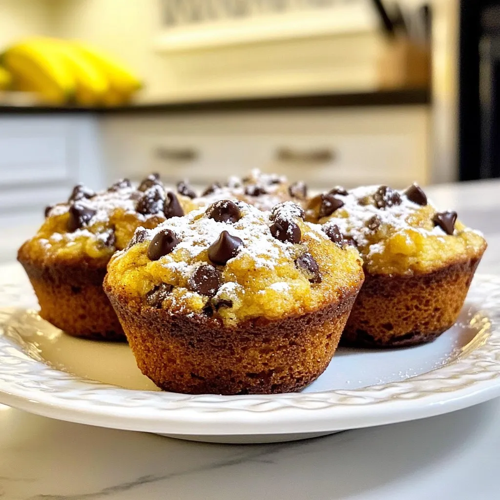 - 2 ripe bananas, thoroughly mashed - 1 cup rolled oats - 1/2 cup whole wheat flour - 1/2 cup packed brown sugar - 1/4 cup honey or maple syrup - 1/2 teaspoon baking soda - 1 teaspoon baking powder - 1/2 teaspoon ground cinnamon - 1/4 teaspoon salt - 2 large eggs, room temperature - 1/3 cup unsweetened applesauce - 1/2 cup chocolate chips (dark or semi-sweet) - 1 teaspoon vanilla extract You can add nuts, like walnuts or pecans, for a crunch. Dried fruit, like raisins or cranberries, can add sweetness. A pinch of nutmeg gives a warm flavor. You could also try adding coconut flakes for a tropical touch. If you are out of whole wheat flour, you can use all-purpose flour. For a dairy-free option, swap eggs with flaxseed meal mixed with water. Maple syrup can replace honey for a vegan option. If you want less sugar, reduce brown sugar and use ripe bananas for natural sweetness. {{ingredient_image_2}} Start by preheating your oven to 350°F (175°C). This step is key for even baking. Next, prepare a muffin tin. You can use paper liners or lightly grease each cup. This helps the muffins come out easily after baking. In a large bowl, add two ripe bananas that you have mashed. Then, stir in one cup of rolled oats, half a cup of packed brown sugar, and a quarter cup of honey or maple syrup. Next, crack in two large eggs, add one-third cup of unsweetened applesauce, and one teaspoon of vanilla extract. Mix all these wet ingredients together until smooth and well combined. In another bowl, sift together half a cup of whole wheat flour, half a teaspoon of baking soda, one teaspoon of baking powder, half a teaspoon of ground cinnamon, and a quarter teaspoon of salt. Sifting ensures that everything mixes evenly and helps avoid lumps in your muffins. Now, slowly add the dry mixture to the wet ingredients. Use a spatula or wooden spoon to fold them together. Be gentle and do not overmix. You want to keep the muffins light and fluffy. Use a spoon or a scoop to fill each muffin cup. Fill them about two-thirds full. This gives the muffins room to rise while baking without overflowing. Place the muffin tin in your preheated oven. Bake for 18 to 20 minutes. You can check if they are done by inserting a toothpick into the center of a muffin. If it comes out clean or with a few moist crumbs, they are ready. Once baked, take the muffins out of the oven. Let them cool in the tin for about 5 minutes. This helps them set. After that, carefully move them to a wire rack to cool completely. Enjoy the sweet aroma as they cool! To keep your muffins moist, use ripe bananas. They add natural sweetness and moisture. You can also add applesauce, which helps keep them soft. Make sure not to overbake them. Check for doneness at 18 minutes. If a toothpick comes out clean, they’re done! Overmixing can make your muffins tough. Mix the wet and dry ingredients together until just combined. It’s okay if you see a few lumps in the batter. Gently fold in the chocolate chips to keep the muffins light and fluffy. Baking temperature is key for perfect muffins. Preheat your oven to 350°F (175°C). This helps the muffins rise well. For best results, let your eggs and applesauce sit at room temperature before you start. This creates a better batter consistency. Pro Tips Use Overripe Bananas: The riper the bananas, the sweeter and more flavorful your muffins will be. Look for bananas with brown spots for the best results. Mix Gently: When combining the wet and dry ingredients, mix just until combined. Overmixing can lead to dense muffins, so a few lumps are perfectly fine! Customize Your Add-ins: Feel free to swap out the chocolate chips for nuts, dried fruit, or seeds according to your preference for a different flavor and texture. Store Properly: To keep your muffins fresh, store them in an airtight container at room temperature for up to 3 days or freeze for longer storage. {{image_4}} Adding nuts to your muffins can boost both flavor and texture. I love adding chopped walnuts or pecans. They add a nice crunch and pair well with banana and chocolate. Use about 1/2 cup of your chosen nuts. Just fold them in before you bake. This simple step makes your muffins even better! You can swap out the brown sugar for other sweeteners. Agave syrup or coconut sugar works great too. If you choose agave, use the same amount as honey. If using coconut sugar, keep the amount the same as brown sugar. This gives you a chance to try new flavors while keeping the muffins sweet. Don't be afraid to add spices or extracts to change the taste. A pinch of nutmeg or a splash of almond extract can add depth. Try adding a teaspoon of vanilla for a richer flavor. You can also fold in shredded coconut for a tropical twist. These small tweaks can make your muffins unique and delicious! To keep your chocolate chip banana oat muffins fresh, store them in an airtight container. This method helps maintain their moisture and flavor. You can keep them at room temperature for up to three days. If you want to store them longer, refrigeration is a good option. However, this may change their texture slightly. Freezing muffins is easy and effective. Allow the muffins to cool completely before freezing. Wrap each muffin individually in plastic wrap. Then, place them in a freezer bag or container. Label the bag with the date. You can freeze them for up to three months. When you're ready to eat one, just take it out and let it thaw at room temperature. For the best taste, reheat your muffins. You can use the microwave or the oven. If using a microwave, heat for about 15-20 seconds per muffin. If you prefer the oven, preheat it to 350°F (175°C) and warm the muffins for about 5-10 minutes. This method helps restore their soft texture and warm flavor. Enjoy your treat! You can use gluten-free flour instead of whole wheat flour. Look for a blend that works well in baking. Also, ensure your oats are labeled gluten-free. This way, you can enjoy the same great taste without gluten. Yes! To make these muffins vegan, replace the eggs with flax eggs. Mix 1 tablespoon of ground flaxseed with 2.5 tablespoons of water for each egg. Additionally, use maple syrup instead of honey for sweetness. If you don’t have ripe bananas, you can speed up ripening. Place them in a brown paper bag for a day. Alternatively, you can mash slightly less ripe bananas. They will still taste great in the muffins. Yes, you can use quick oats. However, the texture may change slightly. Quick oats will make the muffins a bit softer. If you prefer chewy muffins, rolled oats are a better choice. These muffins can last up to a week when stored in an airtight container. For longer freshness, freeze them. They stay good for about three months in the freezer. Just reheat when you're ready to enjoy! This article covered everything you need to know about making great muffins. We discussed the key ingredients, step-by-step instructions, and tips for baking moist muffins. You learned about optional flavors and how to store your treats. Remember, experimenting with different ingredients can lead to tasty surprises. Enjoy your muffin-making journey, and don’t hesitate to try new variations. Happy baking!