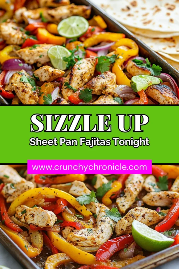 Discover the joy of homemade chicken fajitas with this easy sheet pan fajitas recipe! Enjoy sizzling chicken fajitas loaded with colorful peppers and spices, all baked in your oven for a simple weeknight dinner. This oven-baked fajitas dish is perfect for busy families looking for a flavorful, hassle-free meal. Save this delicious recipe for your next cooking adventure! #SheetPanFajitas #EasyChickenFajitas #SizzlingChickenFajitas #HomemadeFajitas