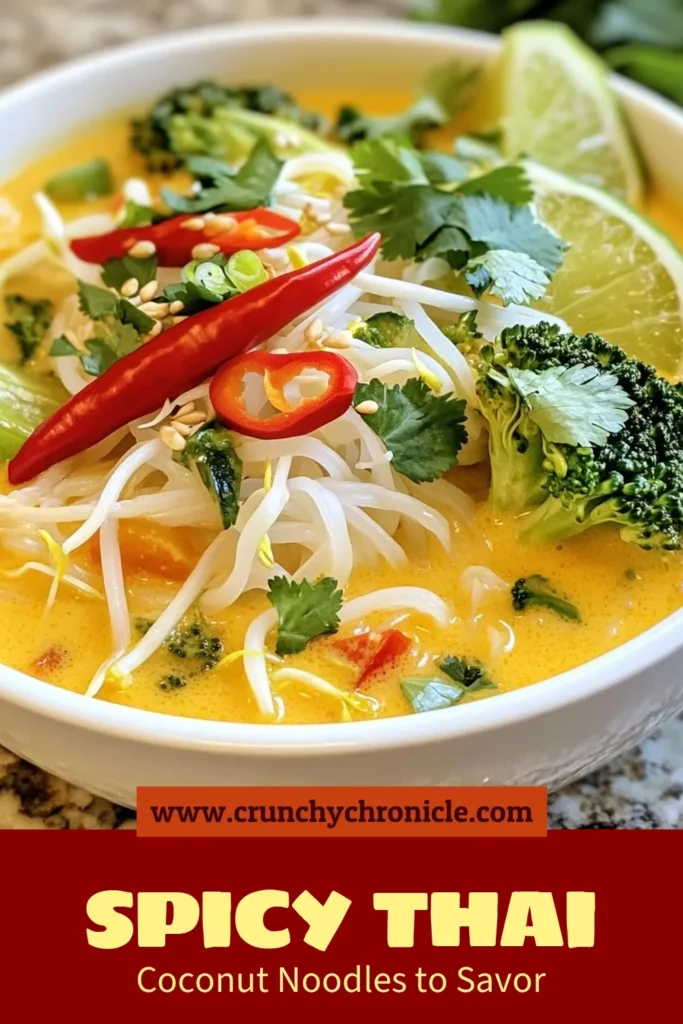 Discover the ultimate Spicy Thai Coconut Noodle Soup that’s sure to tantalize your taste buds! This vegan noodle soup recipe features creamy coconut milk soup with noodles and the perfect kick from red curry. Quick to prepare and packed with flavor, this healthy Thai soup recipe is perfect for any meal. Ready to warm up with a bowl? Save this delicious recipe now! #SpicyThaiCoconutNoodleSoup #VeganNoodleSoup #CoconutMilkSoup #HealthyThaiSoup