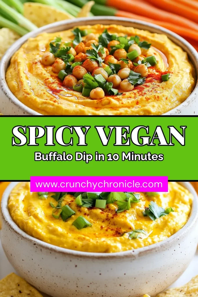 Discover the ultimate vegan buffalo chickpea dip that's perfect for your next gathering! This spicy vegan dip recipe combines creamy chickpeas, vegan cream cheese, and zesty hot sauce for a healthy party dip everyone will love. In just 10 minutes, whip up this easy vegan appetizer that'll impress your guests and keep them coming back for more. Save this recipe now and elevate your snack game! #VeganBuffaloDip #HealthyDip #EasyVeganAppetizers #PartySnacks