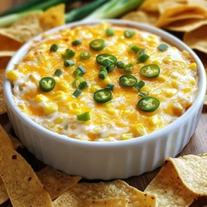 - 2 cups canned corn, thoroughly drained - 1 cup cream cheese, softened to room temperature - 1 cup sour cream - 1 cup shredded sharp cheddar cheese, divided - 1/2 cup diced jalapeños (fresh or pickled) - 1/4 cup green onions, finely chopped The main ingredients create a creamy base for the dip. Canned corn adds sweetness. Cream cheese gives richness, while sour cream adds tang. Sharp cheddar cheese offers a bold flavor. Jalapeños bring heat. Green onions add freshness and crunch. - 1 teaspoon garlic powder - 1 teaspoon smoked paprika - Salt and black pepper, to taste Seasonings enhance the dip's flavor. Garlic powder adds depth. Smoked paprika gives a subtle smokiness. Adjust salt and pepper to your liking. These simple spices make a big impact. - Tortilla chips - Assorted veggie sticks For serving, I recommend crunchy tortilla chips. They provide a great texture and taste. Veggie sticks like carrots and celery add a healthy option. You can dip and enjoy both! {{ingredient_image_2}} First, preheat your oven to 350°F (175°C). This step warms the oven evenly, making sure your dip cooks just right. Next, grab a large mixing bowl. Blend 1 cup of softened cream cheese with 1 cup of sour cream. Mix until it's smooth and creamy. Then, fold in half of the shredded sharp cheddar cheese. Now add 2 cups of drained canned corn, 1/2 cup of diced jalapeños, and 1/4 cup of finely chopped green onions. Sprinkle in 1 teaspoon of garlic powder and 1 teaspoon of smoked paprika. Season with salt and black pepper. Stir until everything combines well. Now, spoon the mixture into a baking dish. Use a spatula to smooth the top evenly. Sprinkle the remaining cheddar cheese over the surface. Place the dish in the preheated oven. Bake it for 20-25 minutes. You know it's ready when it’s bubbly and the cheese turns a rich, golden color. Once done, let it cool for a few minutes before serving. Enjoy this warm dip with tortilla chips or veggie sticks. To make the dip creamy, blend cream cheese and sour cream well. You want a smooth mix that holds together. Mixing thoroughly is key. If you miss any lumps, your dip won't be as nice. You can choose your heat! Fresh jalapeños bring a strong kick, while pickled ones are milder. If you want more spice, try adding chili powder or cayenne. Just a pinch can make a big difference. This dip shines with crunchy tortilla chips or fresh veggie sticks. Both add a nice crunch that balances the creaminess. For a fun touch, garnish with green onions or a sprinkle of paprika. It makes your dip look even better! Pro Tips Choose Your Heat Level: Adjust the amount of jalapeños according to your spice preference. Use fresh jalapeños for more heat or pickled for a milder flavor. Make It Ahead: Prepare the dip a day in advance and store it in the refrigerator. Just pop it in the oven when you're ready to serve! Experiment with Cheese: While sharp cheddar is delicious, try mixing in other cheeses like pepper jack or mozzarella for a different flavor profile. Garnish for Presentation: Enhance the visual appeal by sprinkling additional chopped green onions or a dash of smoked paprika on top before serving. {{image_4}} You can switch up the cheese for a fun twist. Try using pepper jack for a spicier kick. This cheese melts well and adds a creamy texture. You can also mix in other veggies. Diced bell peppers bring a sweet crunch to the dip. They add color and flavor that everyone will love. Want to boost the taste? Add spices like cumin or chili powder. These spices give a warm, smoky flavor that makes the dip even better. You can also experiment with different sour creams. Greek yogurt works well for a tangy twist. It keeps the dip creamy while adding a nice flavor. Looking to make this dip a bit healthier? Choose low-fat cream cheese and sour cream. They cut down on calories but keep the dip rich and tasty. You can also serve it with whole grain chips or fresh veggie sticks. These options provide a crunchy contrast and add nutrition to your snack. To keep your Cheesy Jalapeño Corn Dip fresh, store it in an airtight container. This will prevent it from drying out. Place the dip in the fridge as soon as you finish eating. It can last up to four days. If you want to enjoy the dip later, make sure to let it cool first. This helps maintain its creamy texture. When you're ready to enjoy the dip again, you have two easy options. You can reheat in the oven or microwave. For the oven, preheat to 350°F (175°C). Place the dip in a baking dish and cover it with foil to keep moisture in. Heat for about 15-20 minutes or until warm. For the microwave, scoop out a portion into a microwave-safe bowl. Heat in 30-second bursts, stirring in between, until hot. Both methods work great! Yes, you can freeze the dip! This is a fantastic way to save leftovers or make it ahead of time. To freeze, let the dip cool completely. Place it in a freezer-safe container. Be sure to leave some space at the top, as it may expand when frozen. It can last up to three months in the freezer. When ready to eat, thaw it in the fridge overnight before reheating. Cheesy Jalapeño Corn Dip lasts about 3 to 5 days in the fridge. Make sure to store it in an airtight container. This keeps it fresh and tasty for your next snack or party. If you notice any odd smells or changes in texture, it's best to toss it. Yes, you can prepare this dip ahead of time! Mix all the ingredients and store it in the fridge. Bake it right before serving. This makes it easy to enjoy fresh, hot dip without stress during your gathering. I love serving this dip with crunchy tortilla chips or colorful veggie sticks. You can also try pita chips or crackers for a fun twist. It pairs well with anything that can scoop up the cheesy goodness! Yes, this recipe is gluten-free! All the ingredients, like corn and cheese, do not contain gluten. Just be sure to check the labels on your tortilla chips or veggie sticks, as some may have gluten. Absolutely! Greek yogurt works great as a sour cream substitute. It adds creaminess and a bit of tang. If you want, you can use a mix of both for extra flavor. This swap makes the dip a bit healthier too! You learned how to make a tasty Cheesy Jalapeño Corn Dip. We covered the main ingredients, from canned corn to jalapeños. I shared tips for baking and perfecting the dip’s texture. You can adjust the spice level and swap ingredients to suit your taste. Storing leftovers is simple, and reheating is quick. Try this dip for your next gathering. It’s easy to make and sure to please. Enjoy experimenting with different flavors and serving ideas!