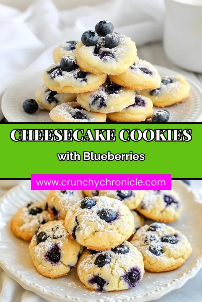Indulge in these delicious blueberry cheesecake cookies! Soft and creamy cream cheese cookies are bursting with fresh blueberries, making them the perfect treat for dessert lovers. These easy cookie recipes combine the flavors of blueberry cheesecake in a delightful way that's sure to impress. Perfect for baking with blueberries, they come together in just 30 minutes. Try this recipe today! #BlueberryDesserts #Cookies #BakingWithBlueberries #DessertRecipes
