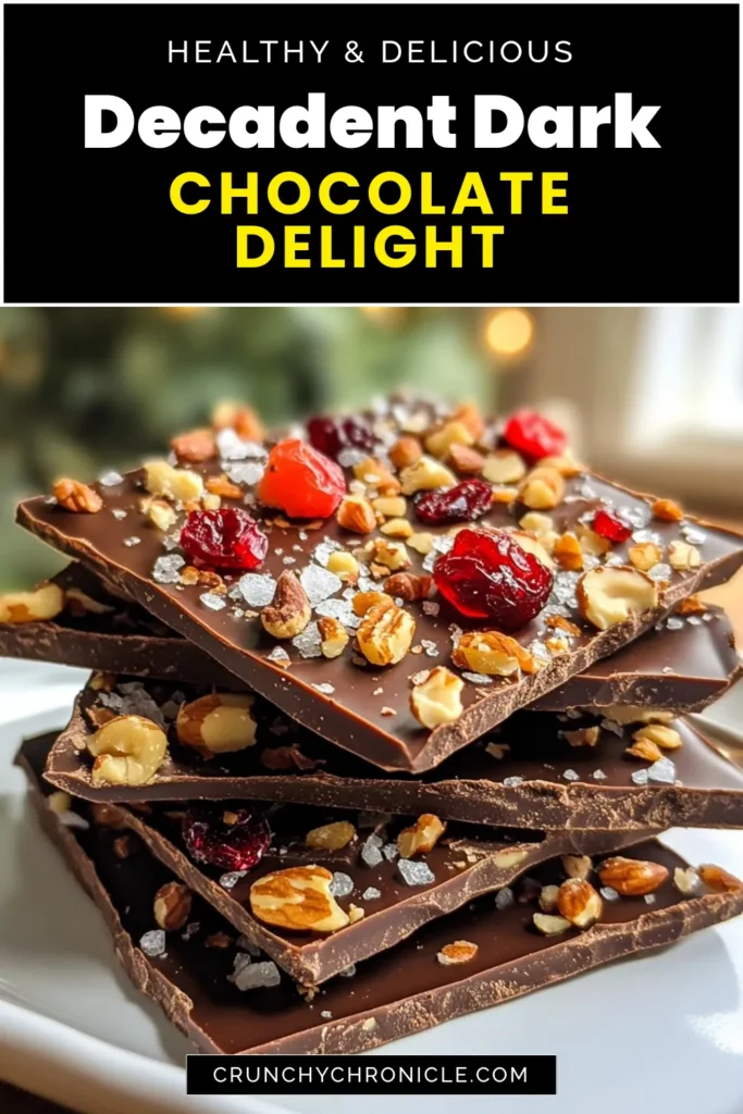 Indulge in this easy dark chocolate bark recipe that combines rich dark chocolate with a sprinkle of sea salt for the perfect sweet and salty treat. This homemade chocolate bark features a delightful mix of nuts and dried fruit, making it a great snack for any occasion. Try this sea salt chocolate bark today and impress your friends and family. Don’t forget to save this chocolate bark with nuts and fruit recipe! #DarkChocolateBark #ChocolateBarkRecipe #SeaSaltChocolateBark #HomemadeChocolateBark