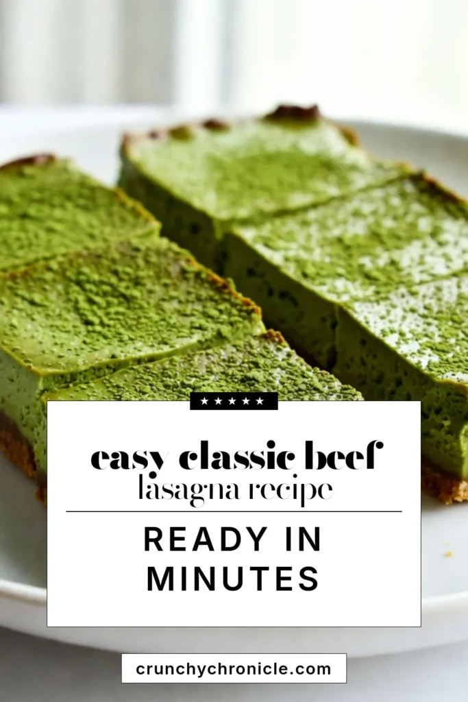 Indulge in these delightful matcha cheesecake bars, a whimsical cheesecake recipe that requires no baking! Perfect for a quick and easy cheesecake bars treat, these matcha dessert recipes are sure to impress. With a creamy filling and a crunchy graham cracker crust, they are ideal for any occasion. Try this no-bake matcha dessert today and let your taste buds rejoice! Save and enjoy! #MatchaCheesecake #NoBakeDessert #EasyCheesecakeBars #MatchaRecipes