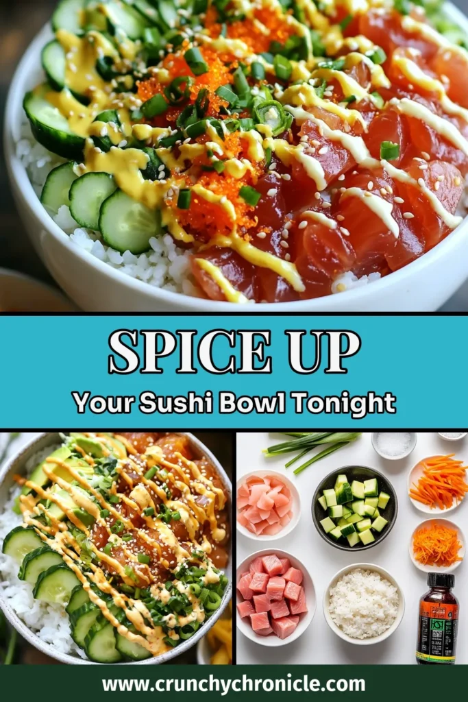 Discover the ultimate spicy tuna sushi bowl recipe that’s both easy to make and bursting with flavor! Learn how to make sushi bowls using sushi-grade tuna and our quick sushi bowl recipe featuring spicy sushi rice bowls. Perfect for a healthy meal at home, these sushi bowls are customizable and visually stunning. Try this delicious recipe today and elevate your dining experience! Save it for later! #SpicyTunaSushi #SushiBowls #QuickRecipe #SushiLovers
